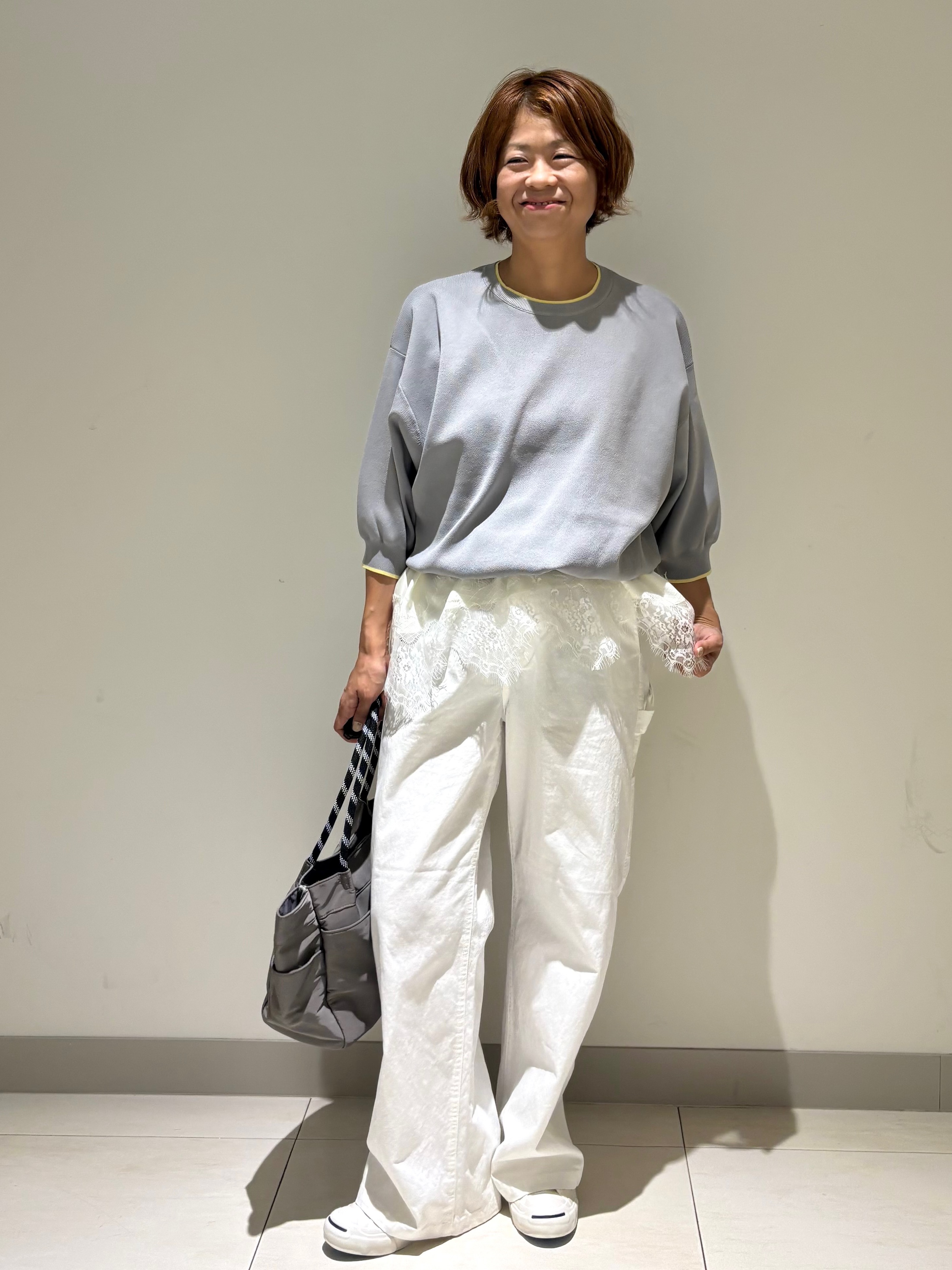 Haruさんの「Dessin｜【UVカット/マシンウォッシャブル】6分袖配色ニット」を使ったコーディネート