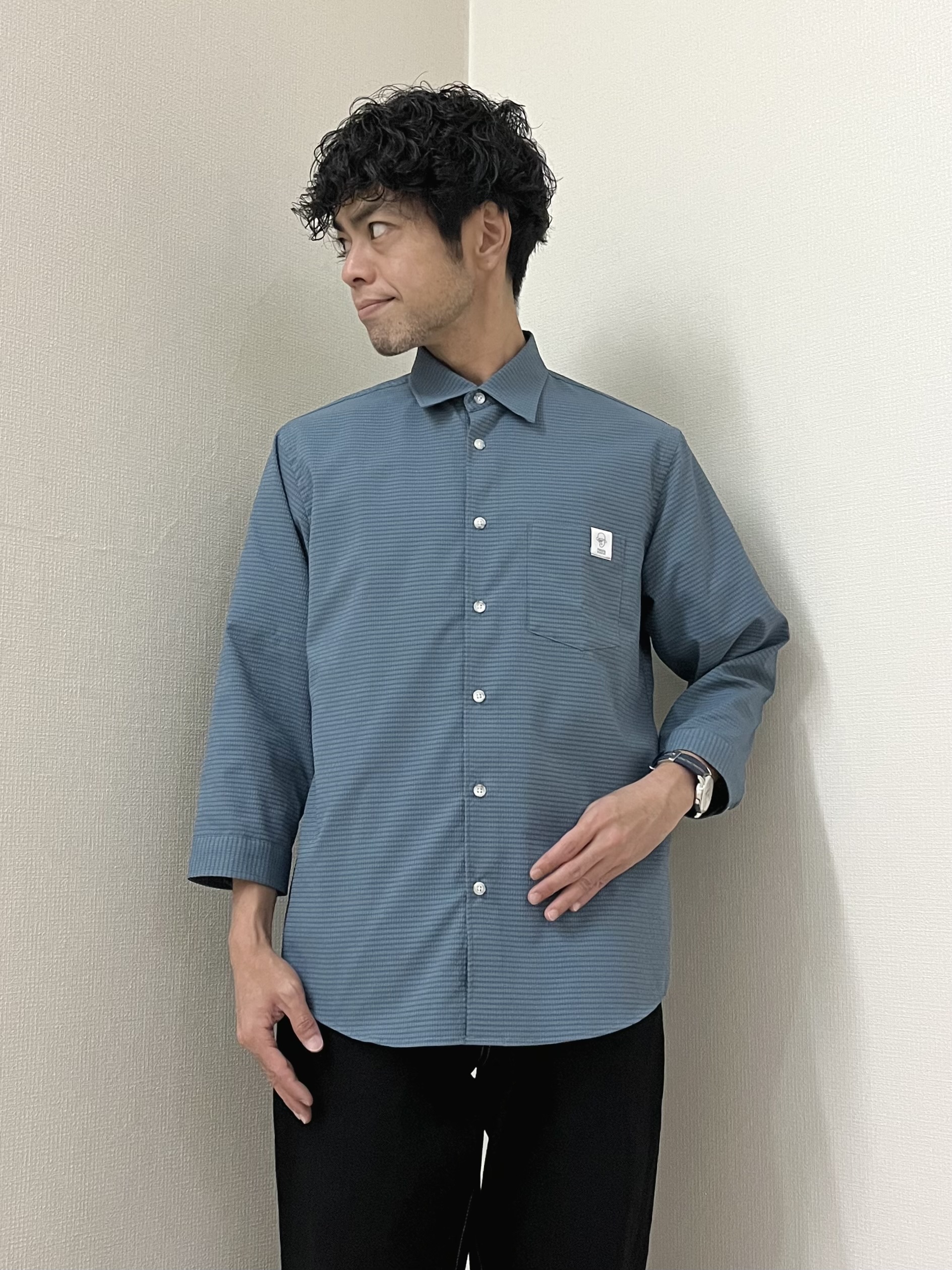 URAさんの「TAKEO KIKUCHI｜【日本製】DotAir（R）サッカー7分袖シャツ」を使ったコーディネート