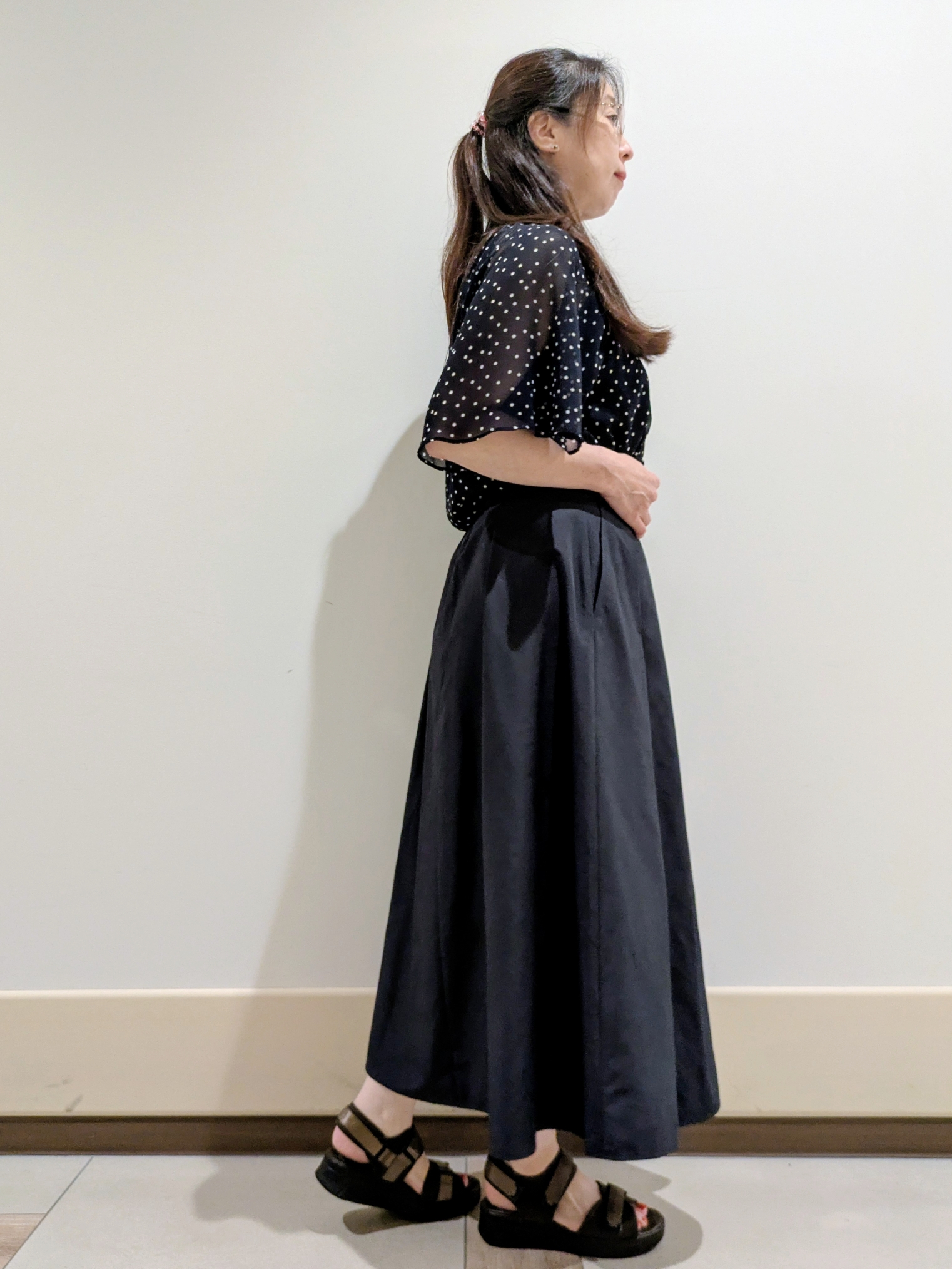 imamiさんの「Reflect｜【セットアップ／手洗い可】ドット柄シアーブラウス」を使ったコーディネート