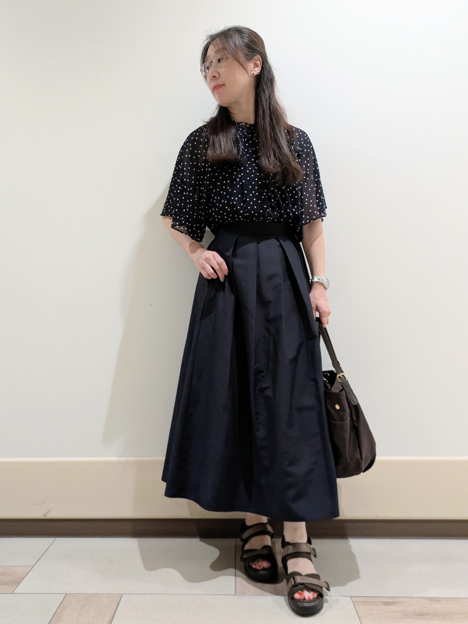 imamiさんの「Reflect｜【セットアップ／手洗い可】ドット柄シアーブラウス」を使ったコーディネート