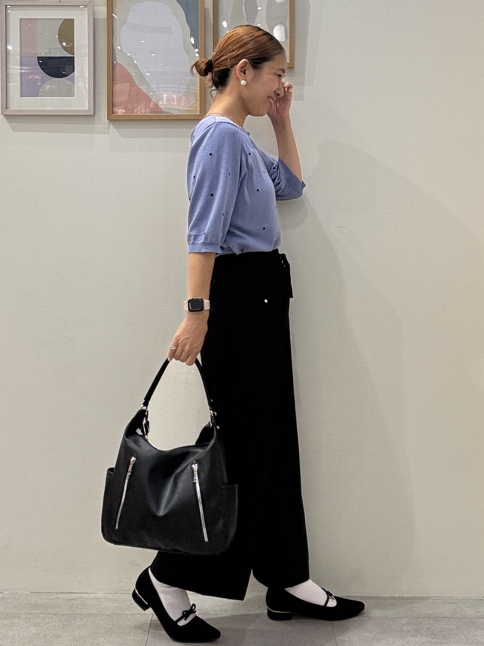 たけぴさんの「SHOO･LA･RUE｜【ひんやり/S-LL】ほんのり甘い ドット刺繍ニット」を使ったコーディネート