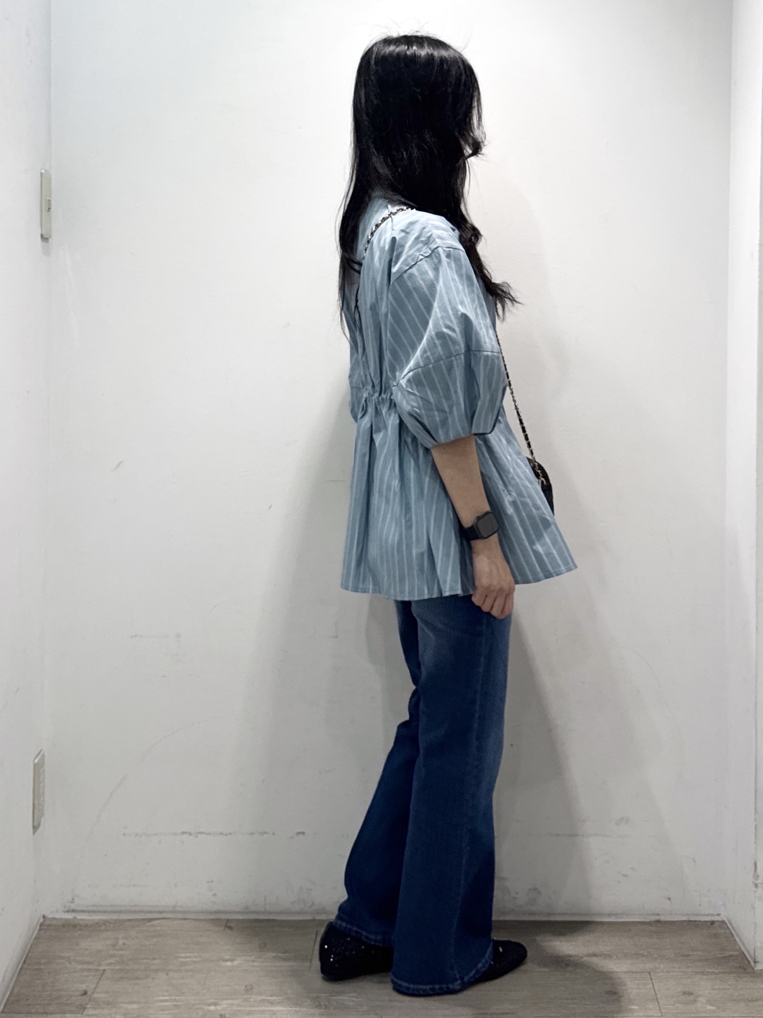 yuicciさんの「OPAQUE.CLIP｜ストライプ ペプラムブラウス【洗濯機OK】」を使ったコーディネート
