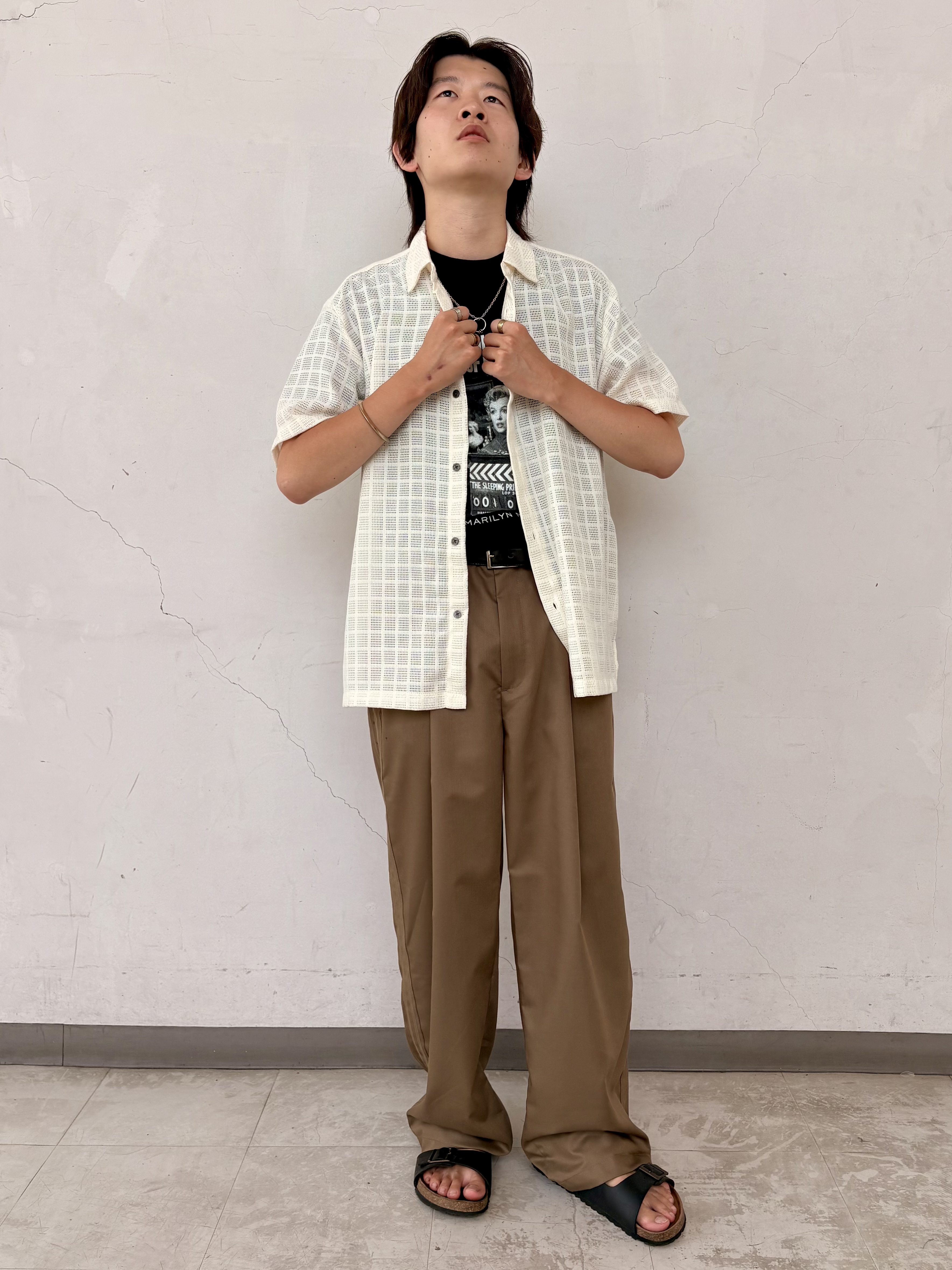 そうごさんの「THE SHOP TK｜【洗濯機OK】格子柄メッシュ半袖シャツ」を使ったコーディネート