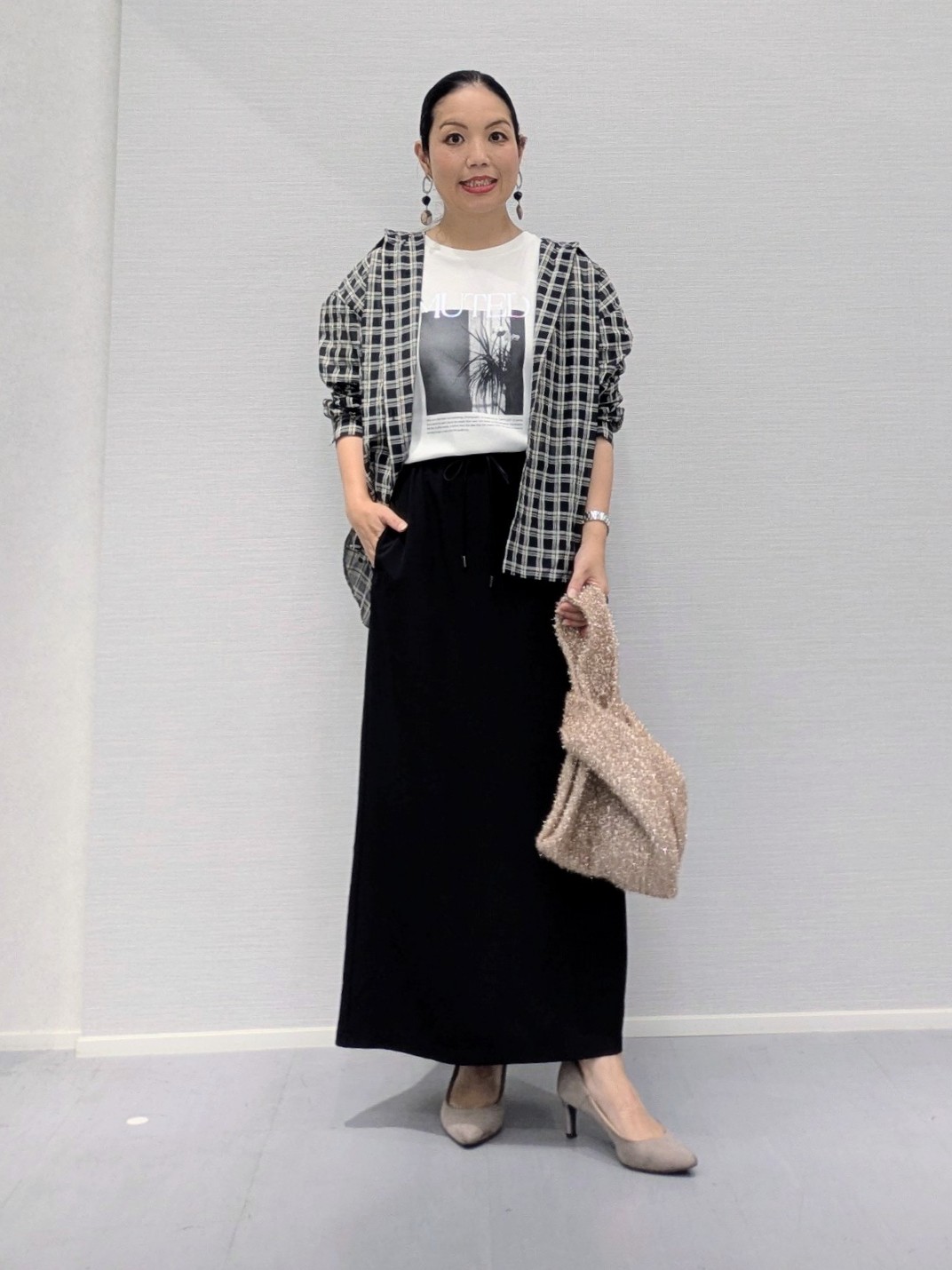 makkyさんの「UNTITLED｜シアーチェックシャツブラウス」を使ったコーディネート