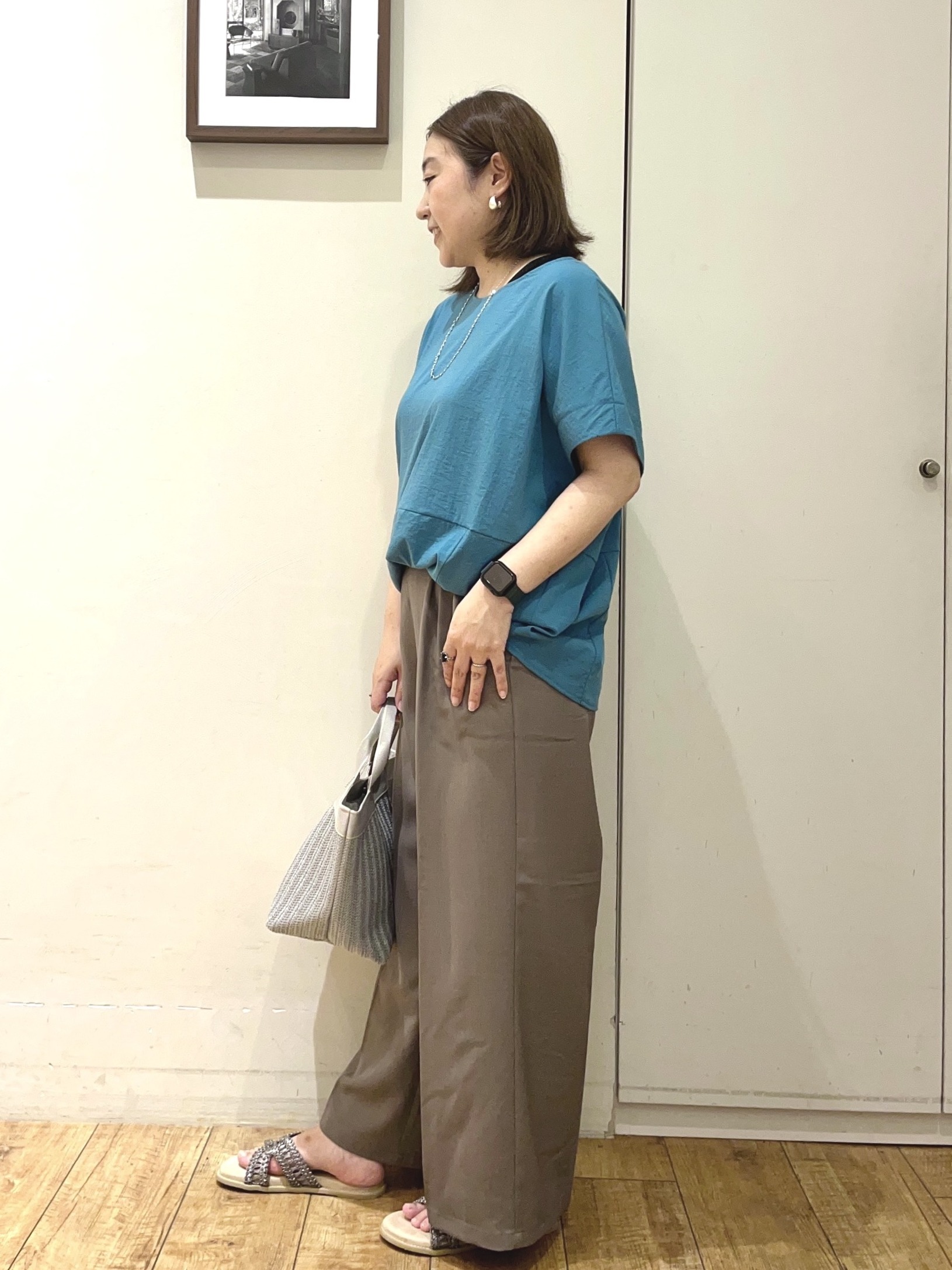 harusakuさんの「SHOO･LA･RUE｜【洗濯機可/セットアップ可】軽凛(かろりん) シンプル上品 ひんやり切替コクーントップス」を使ったコーディネート