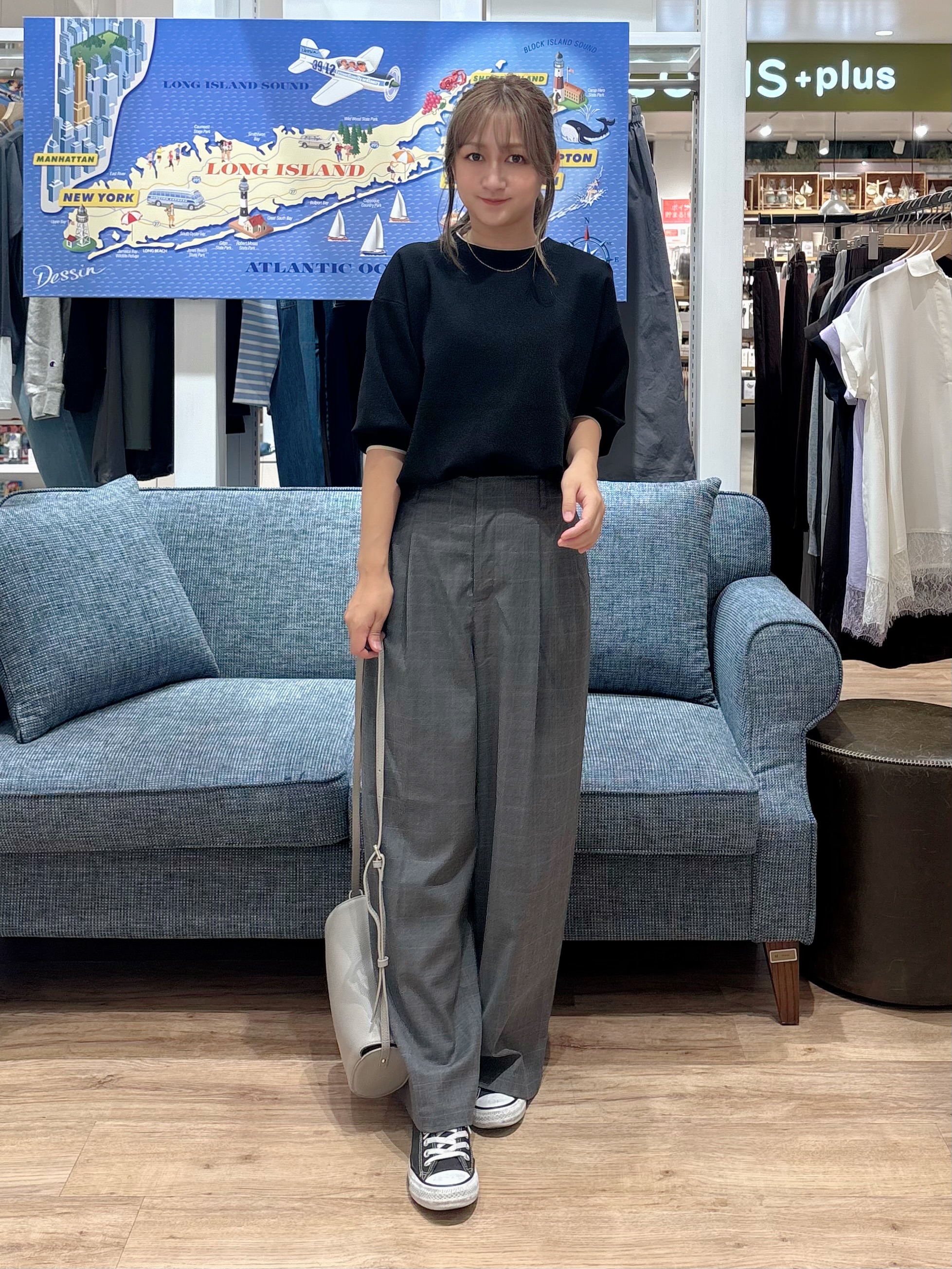 yuinaさんの「Dessin｜【UVカット/マシンウォッシャブル】6分袖配色ニット」を使ったコーディネート