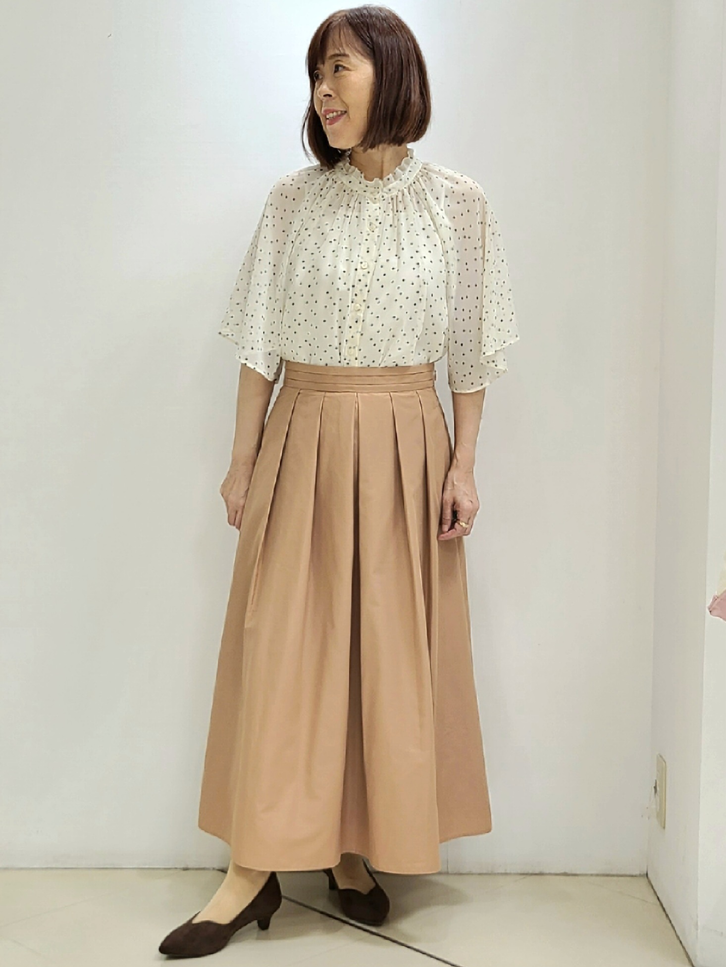 matsuさんの「Reflect｜【セットアップ／手洗い可】ドット柄シアーブラウス」を使ったコーディネート