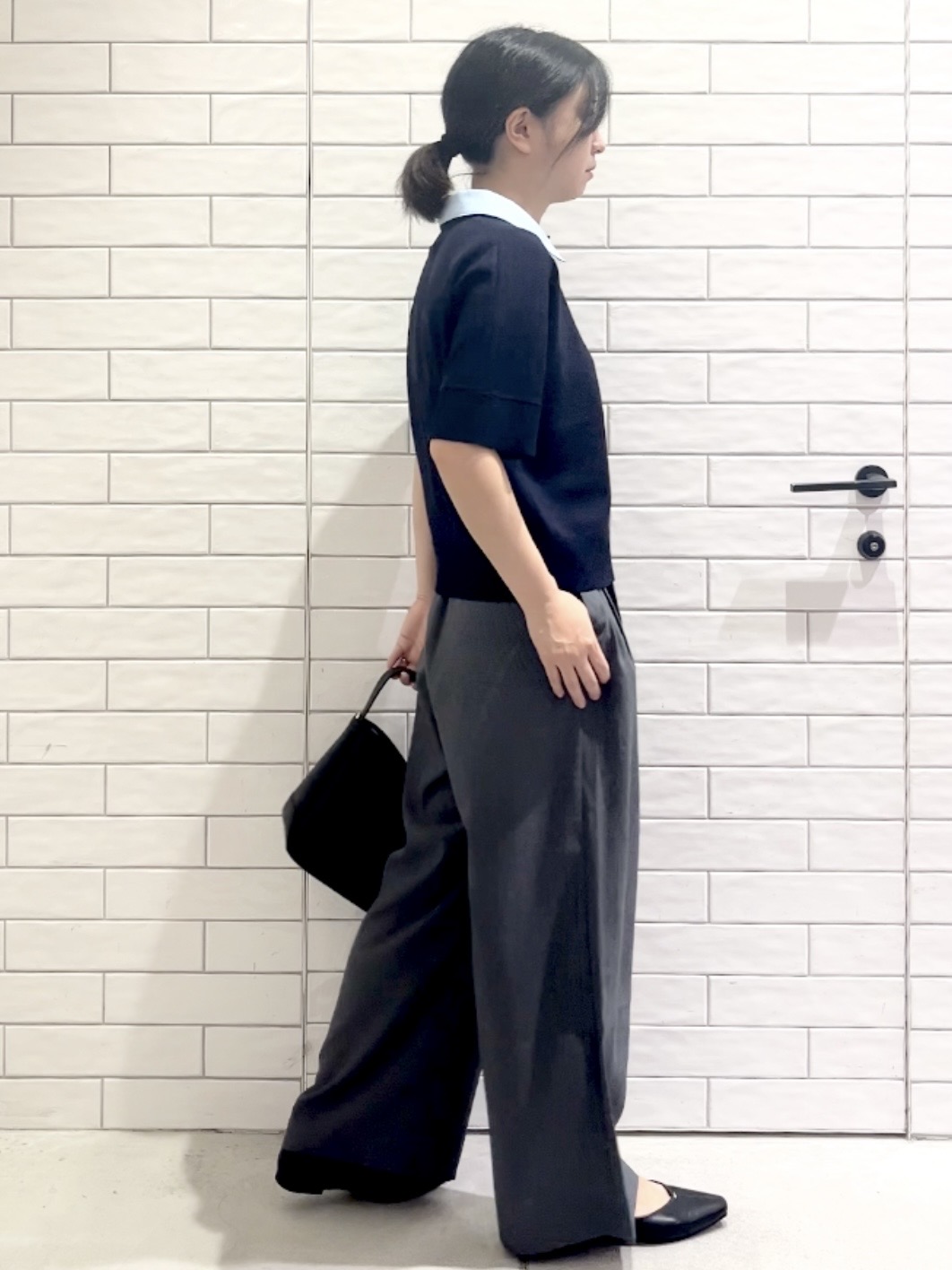 しおりさんの「OPAQUE.CLIP｜2WAY衿ドッキングニット《洗濯機OK》」を使ったコーディネート