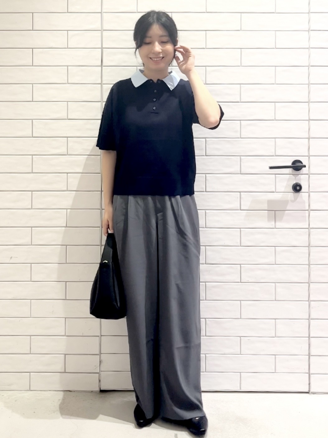 しおりさんの「OPAQUE.CLIP｜2WAY衿ドッキングニット《洗濯機OK》」を使ったコーディネート