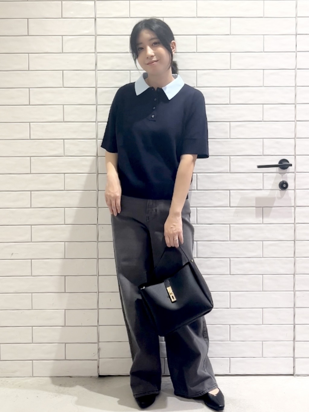 しおりさんの「OPAQUE.CLIP｜2WAY衿ドッキングニット《洗濯機OK》」を使ったコーディネート
