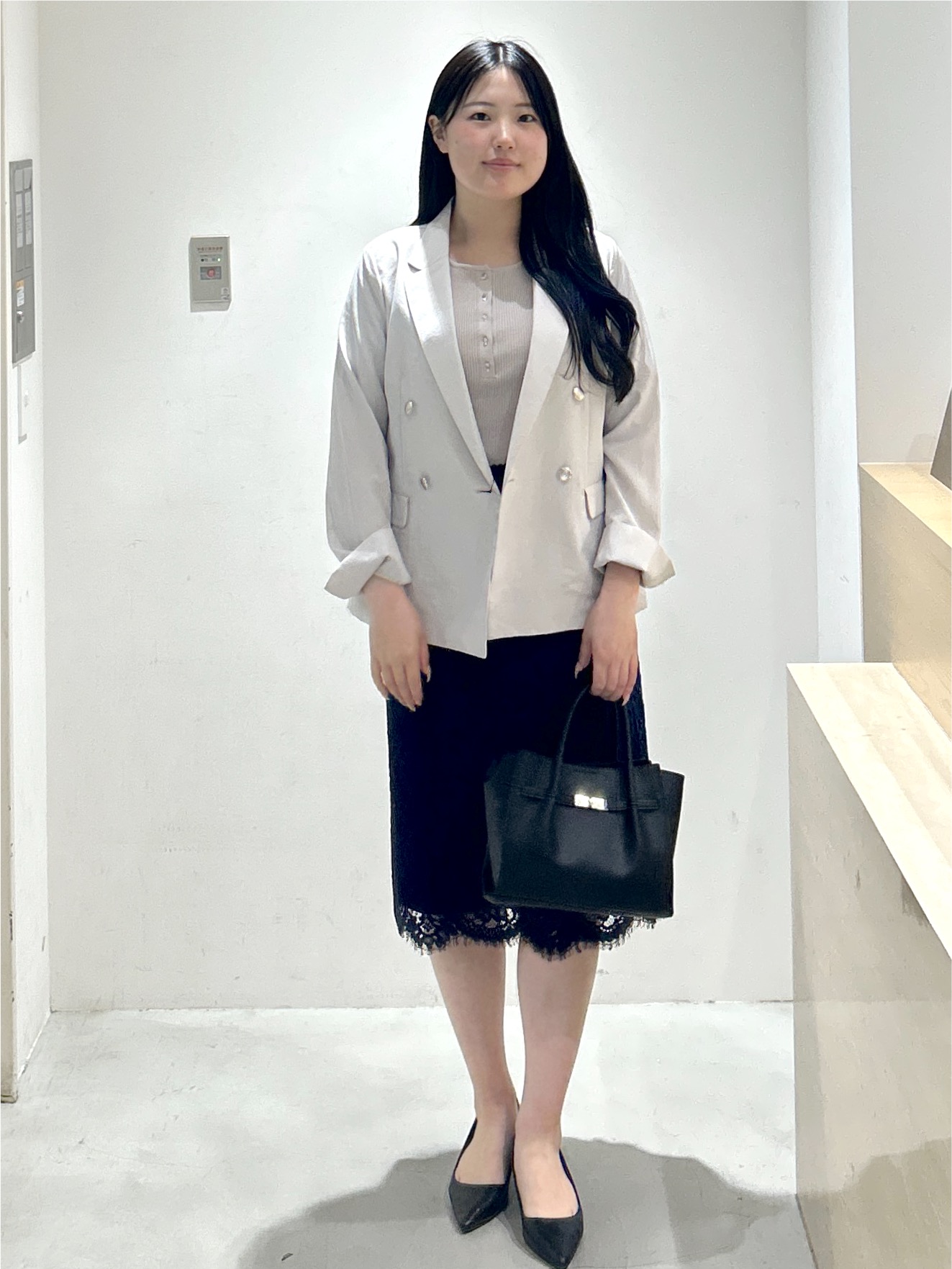 sayaさんの「OPAQUE.CLIP｜《再入荷》ダブルブレストテーラードジャケット【接触冷感／吸水速乾／イージーアイロン／防シワ／洗濯機O」を使ったコーディネート