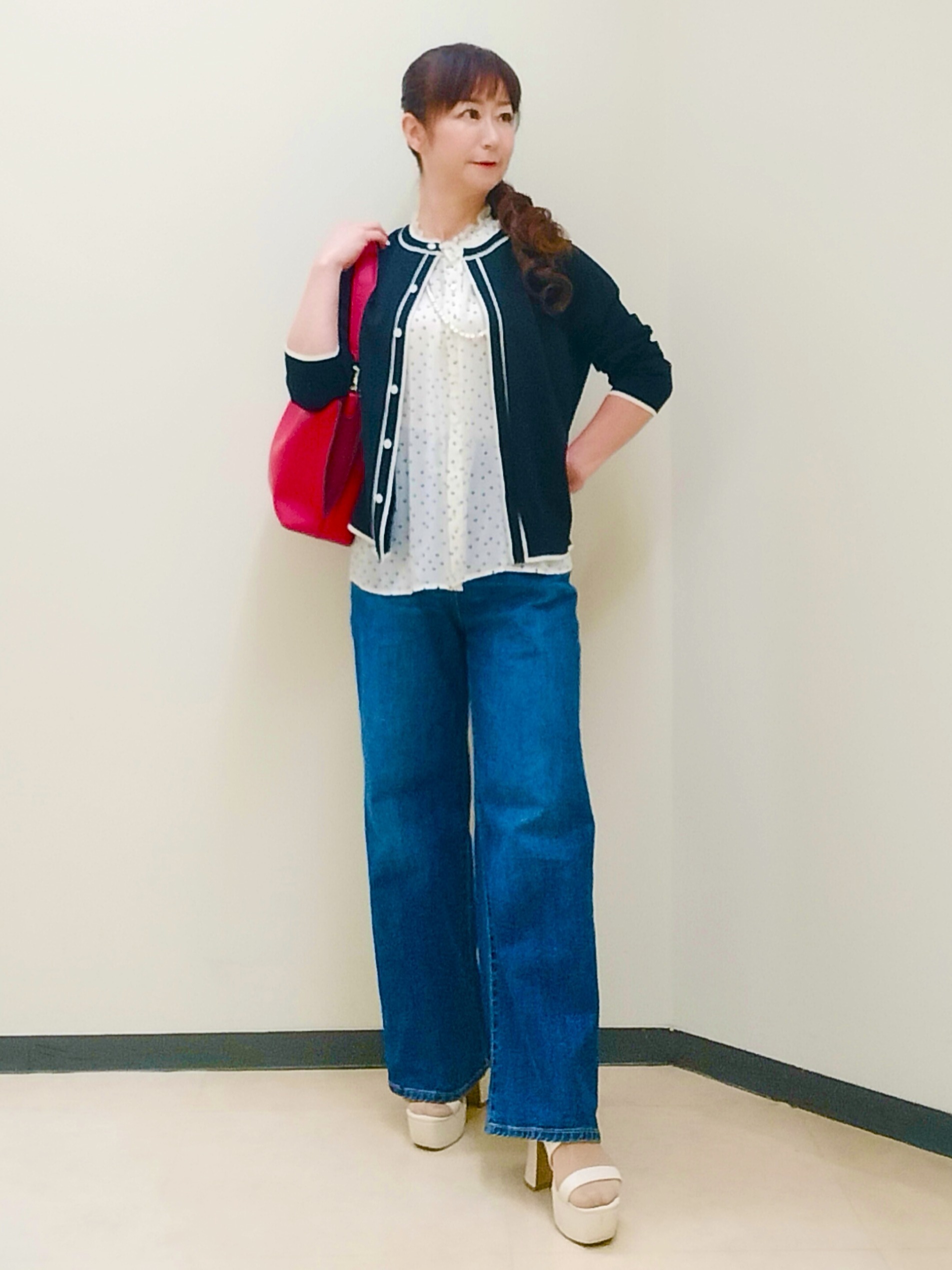 花さんの「Reflect｜【セットアップ／手洗い可】ドット柄シアーブラウス」を使ったコーディネート
