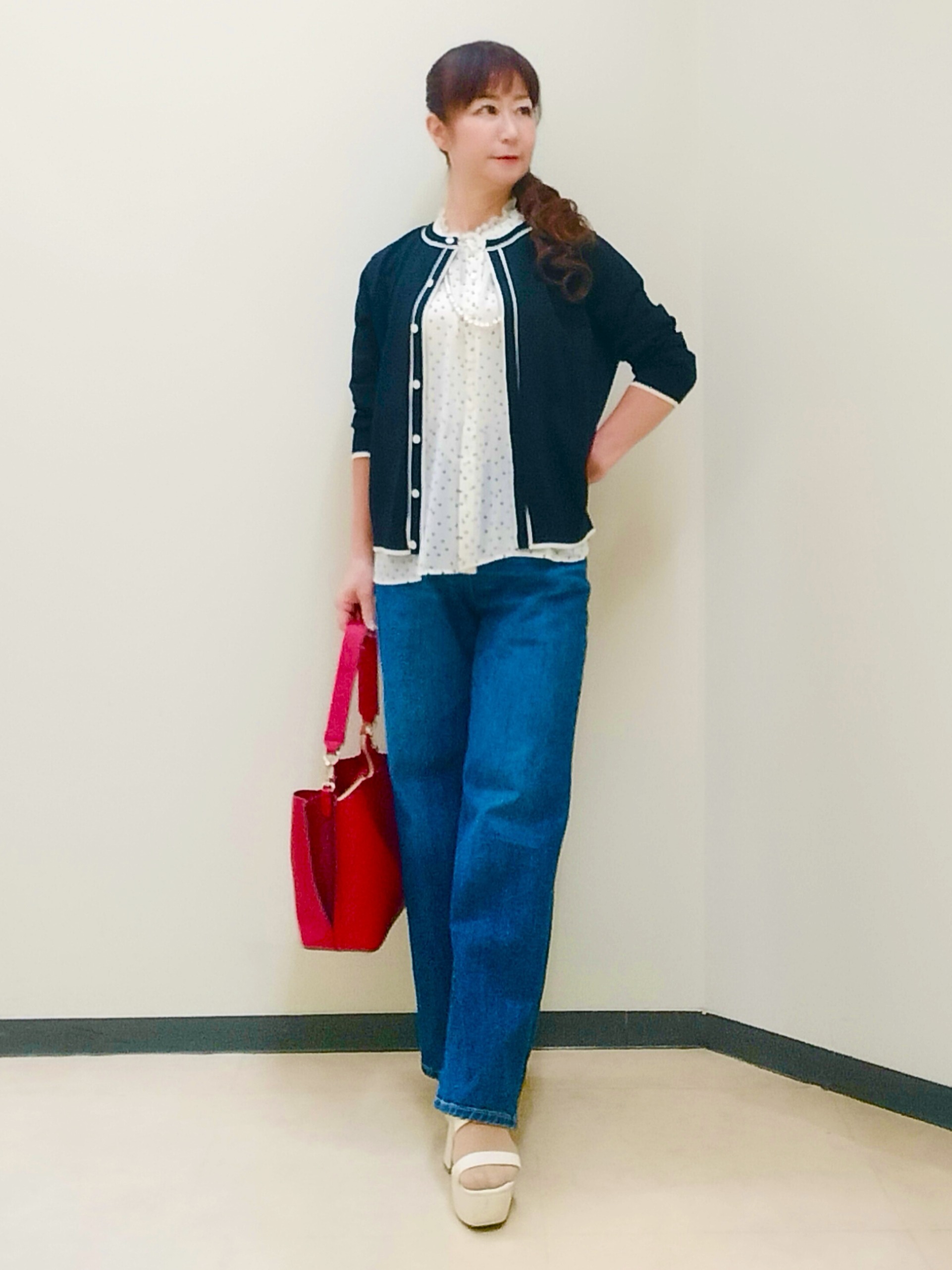 花さんの「Reflect｜【セットアップ／手洗い可】ドット柄シアーブラウス」を使ったコーディネート