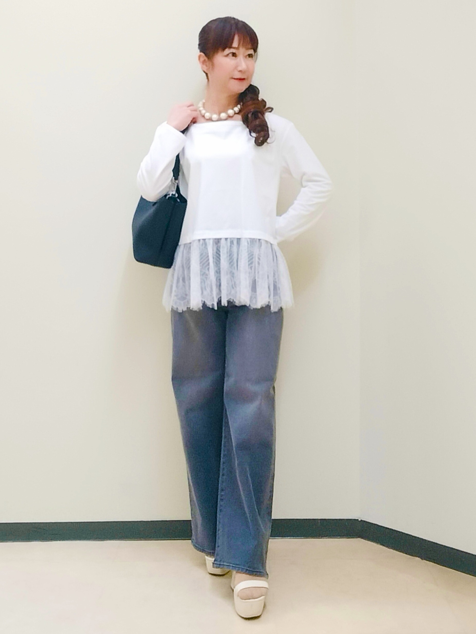 花さんの「Reflect｜【UVカット／アンサンブル／手洗い可】バイカラーニットカーディガン」を使ったコーディネート