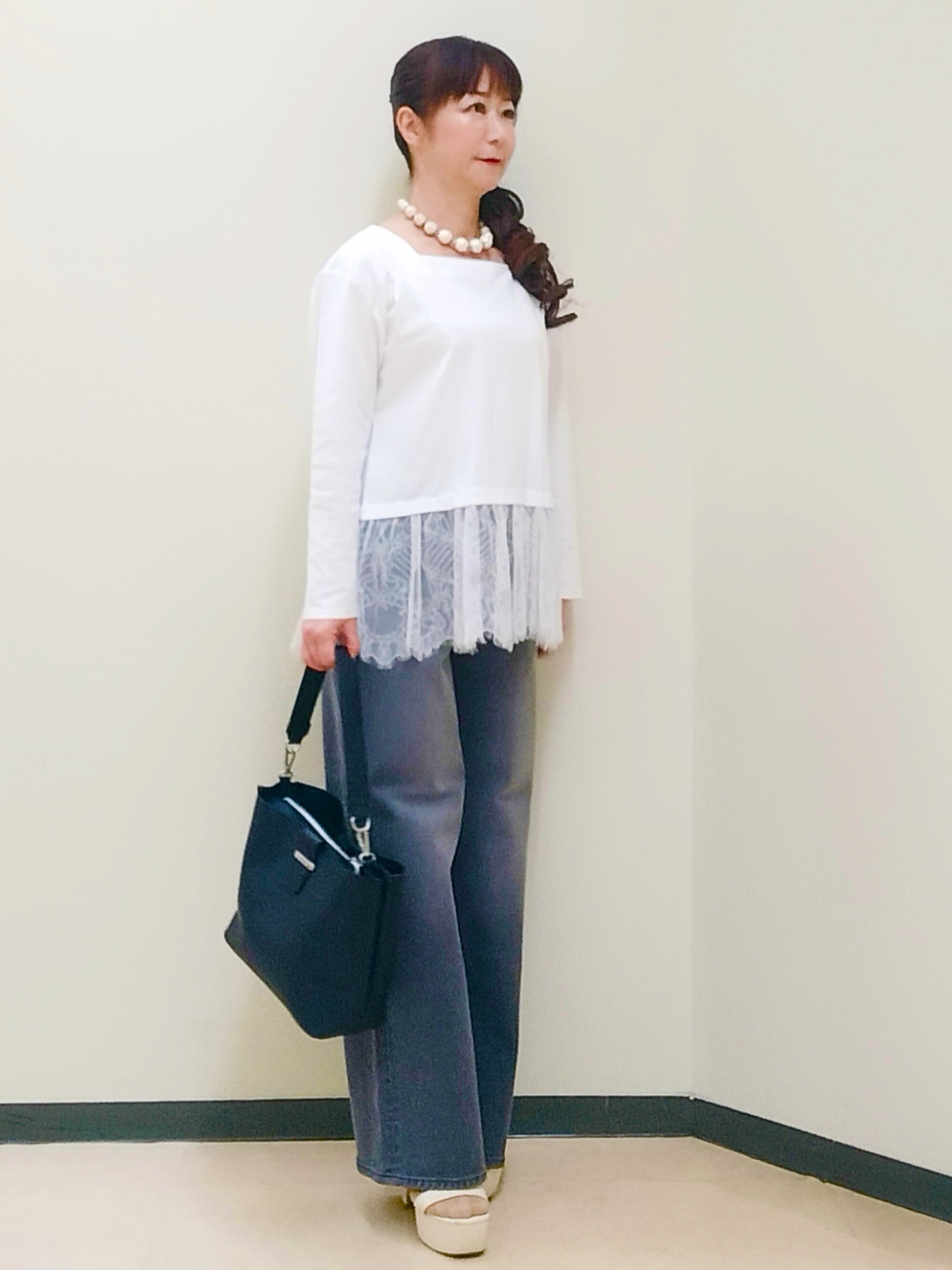 花さんの「Reflect｜【UVカット／アンサンブル／手洗い可】バイカラーニットカーディガン」を使ったコーディネート