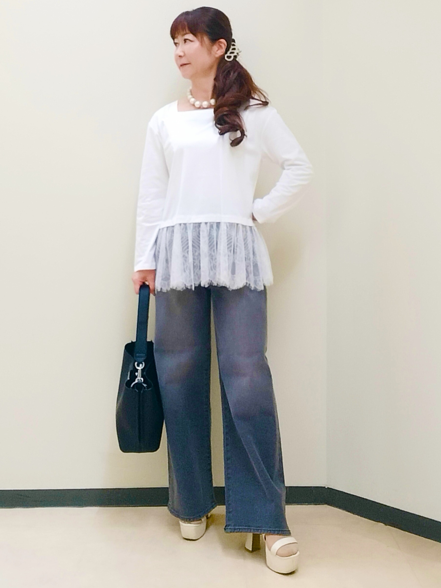 花さんの「Reflect｜【UVカット／アンサンブル／手洗い可】バイカラーニットカーディガン」を使ったコーディネート