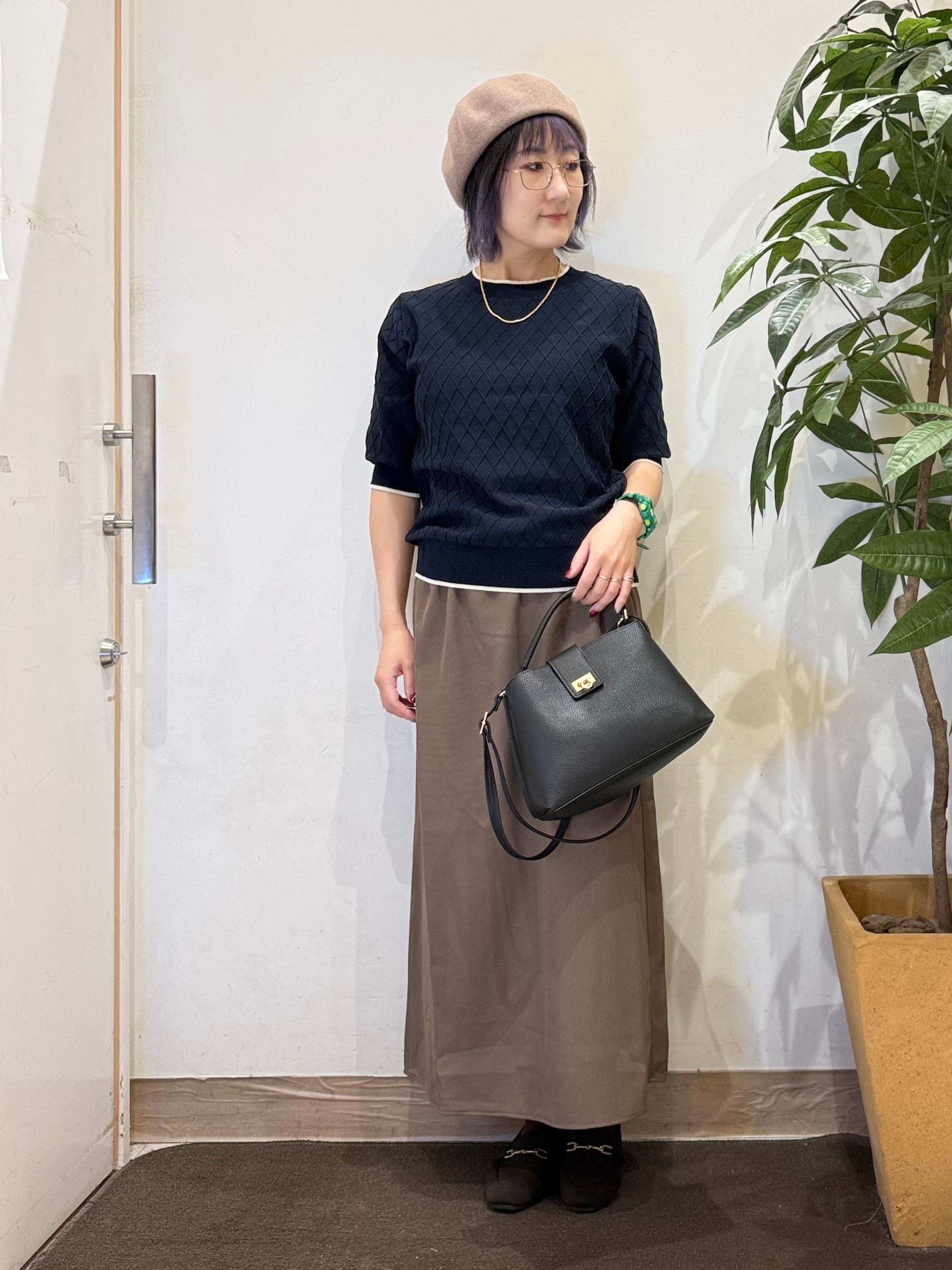 misakiさんの「SHOO･LA･RUE｜【毛玉になりにくい/S-LL/洗濯機可】すっきり二の腕カバー ダイヤ柄5分袖配色ニット」を使ったコーディネート