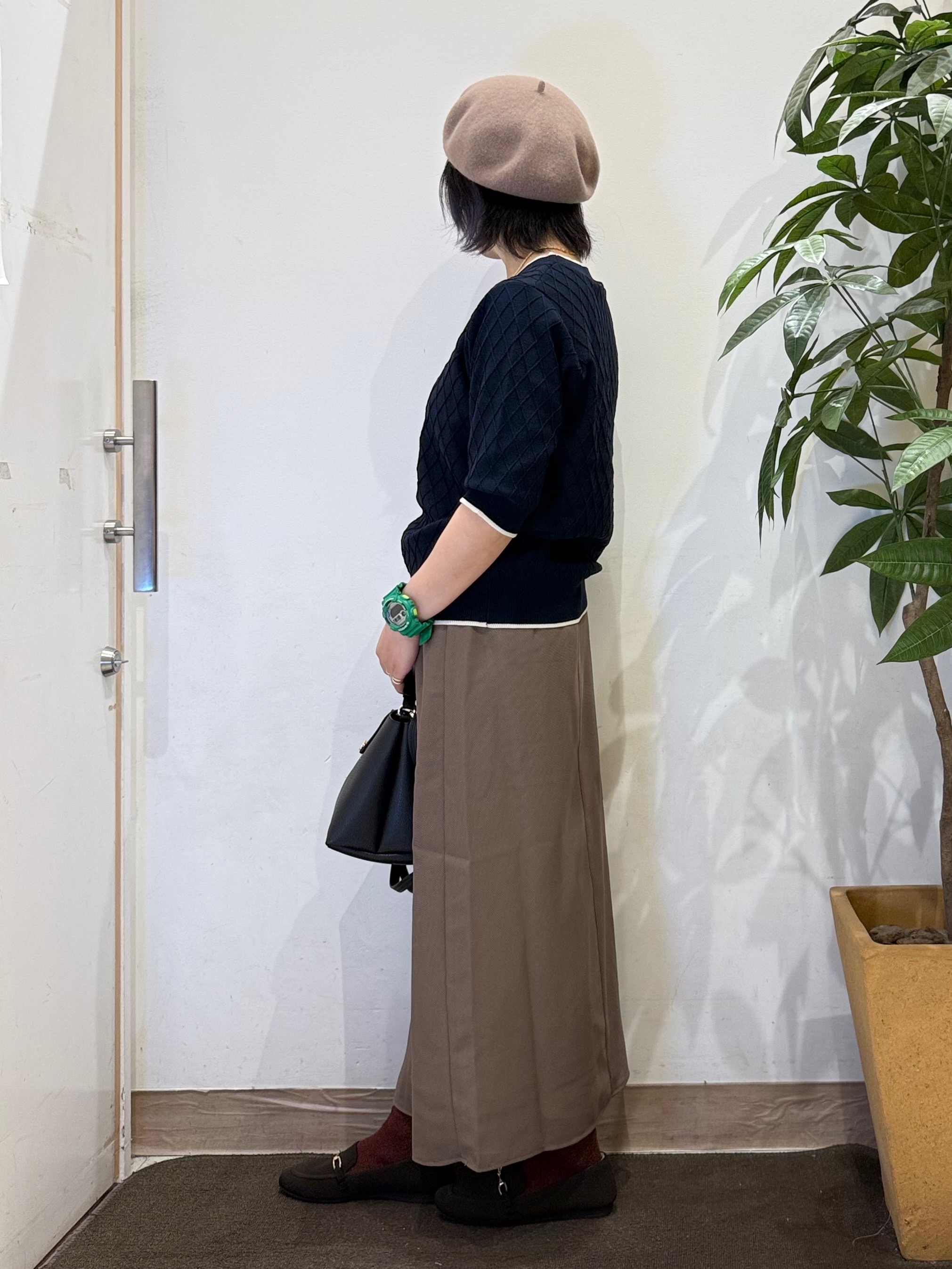 misakiさんの「SHOO･LA･RUE｜【毛玉になりにくい/S-LL/洗濯機可】すっきり二の腕カバー ダイヤ柄5分袖配色ニット」を使ったコーディネート