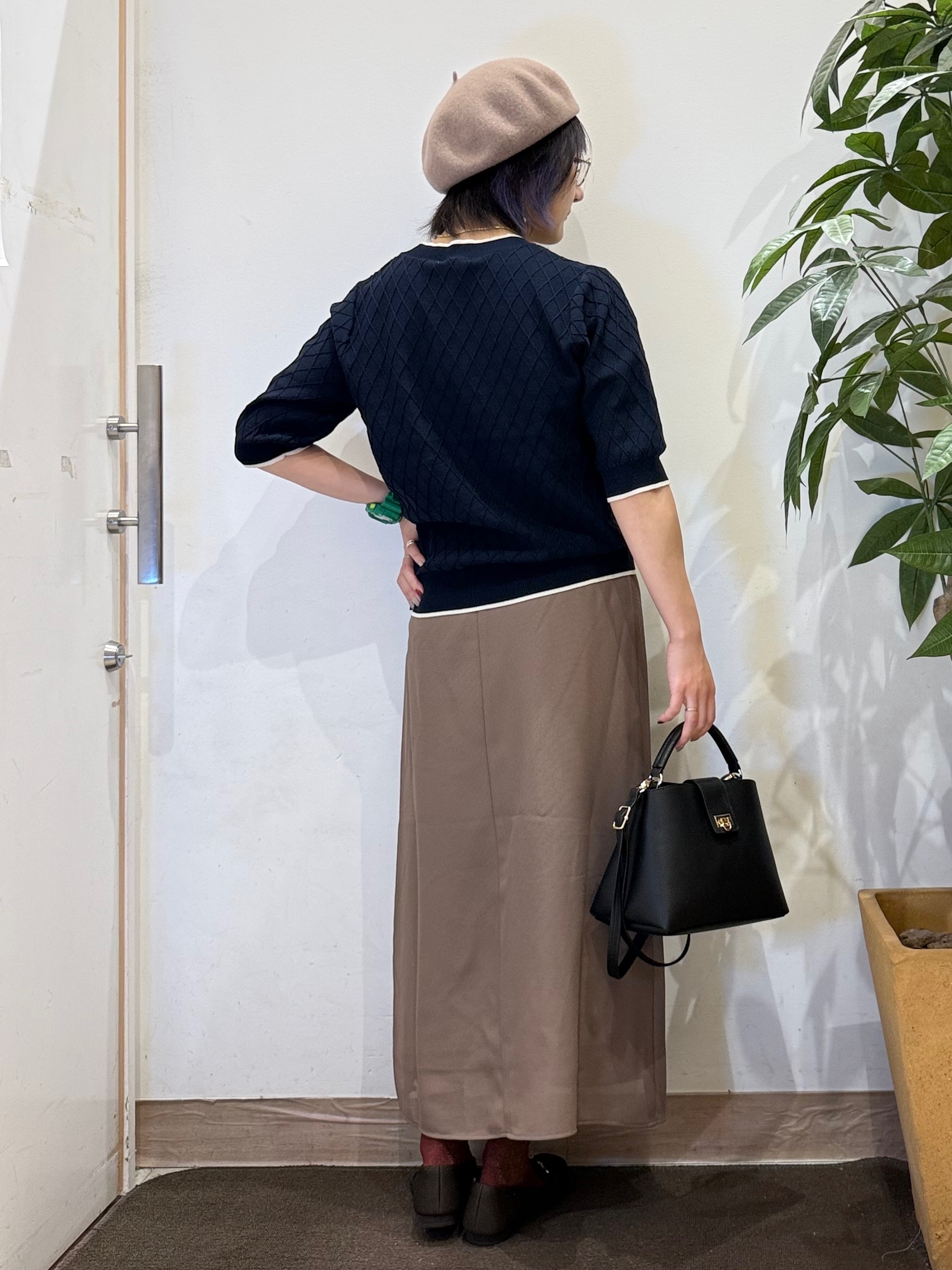 misakiさんの「SHOO･LA･RUE｜【毛玉になりにくい/S-LL/洗濯機可】すっきり二の腕カバー ダイヤ柄5分袖配色ニット」を使ったコーディネート