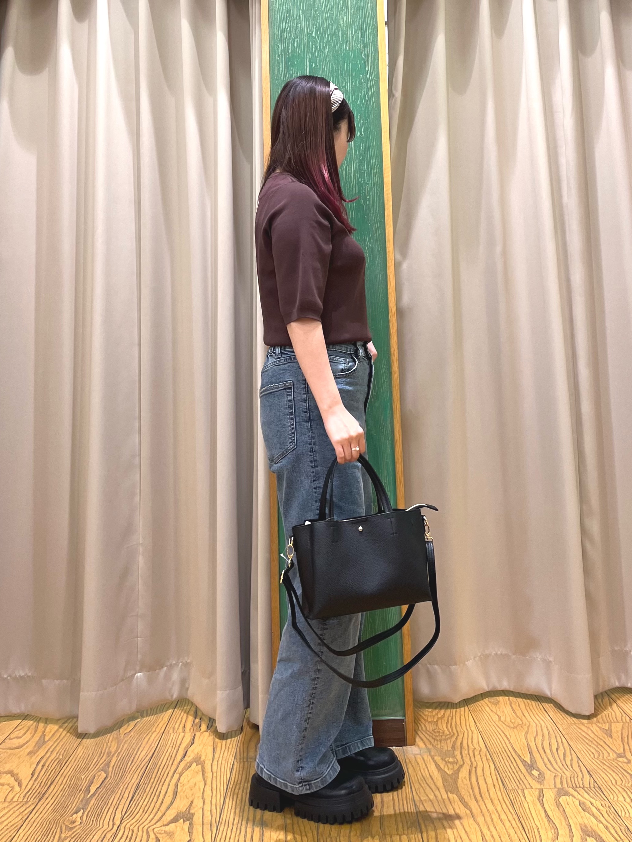 ゆっきーさんの「SHOO･LA･RUE｜【ガンガン洗える/ひんやり/UV/毛玉になりにくい】二の腕見せない 5分袖ニット」を使ったコーディネート