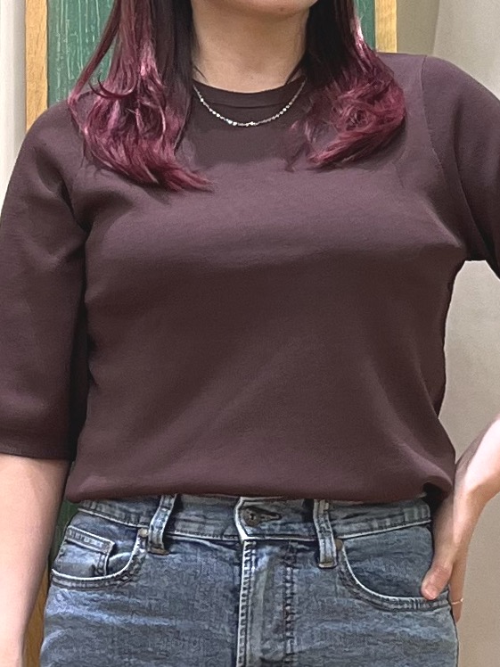 ゆっきーさんの「SHOO･LA･RUE｜【ガンガン洗える/ひんやり/UV/毛玉になりにくい】二の腕見せない 5分袖ニット」を使ったコーディネート
