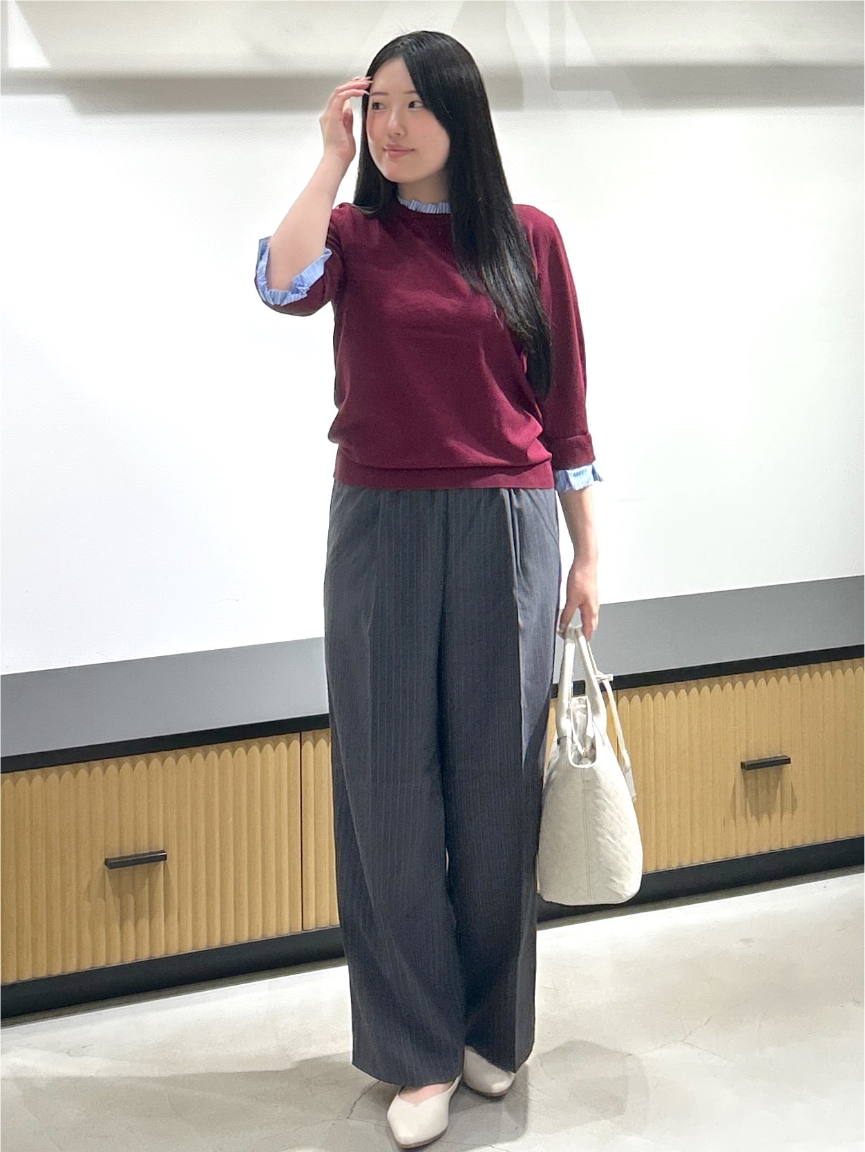 sayaさんの「OPAQUE.CLIP｜【UVケア／遮熱性】フリルドッキングニット《洗濯機OK》」を使ったコーディネート