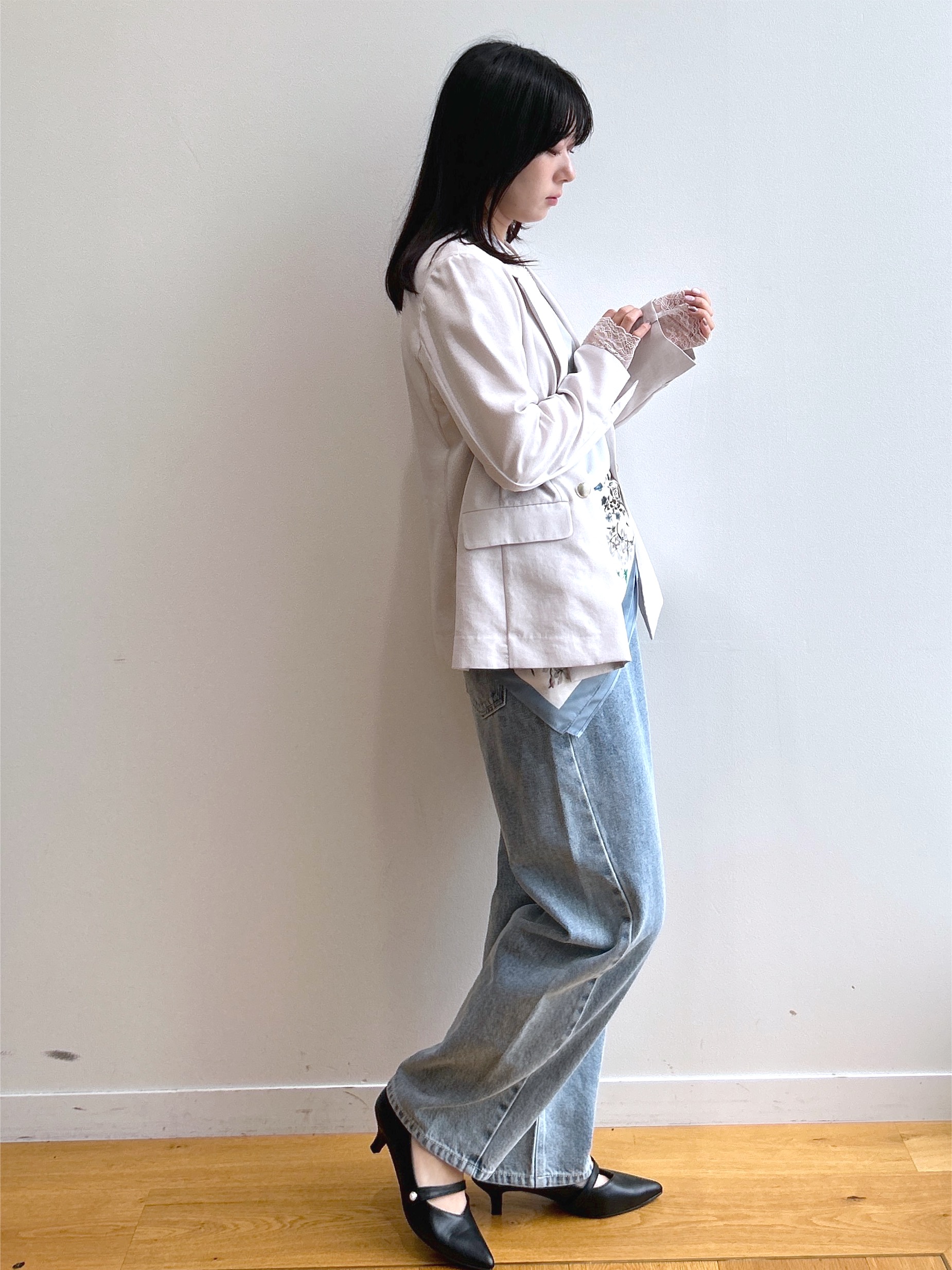 RINAさんの「index｜袖レースシアートップス【洗濯機OK】」を使ったコーディネート