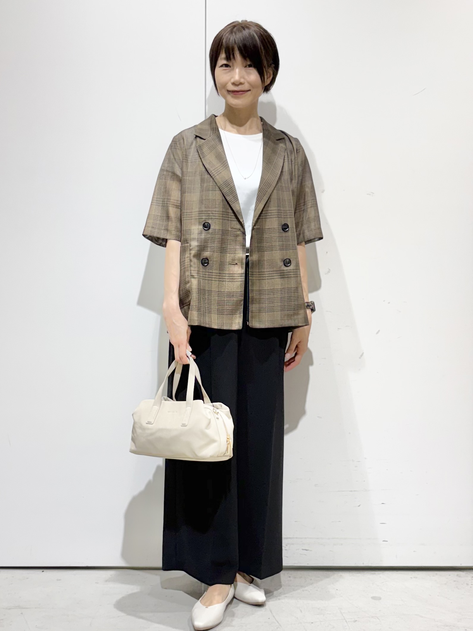 Jさんの「OPAQUE.CLIP｜メッシュテーラードジャケット／チェック柄アソート【洗濯機OK】」を使ったコーディネート