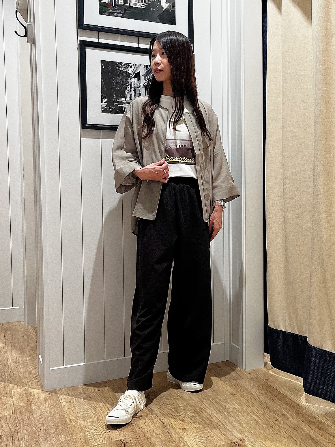 mihoさんの「Dessin｜ドルマンスリーブ シアーシャツブルゾン」を使ったコーディネート
