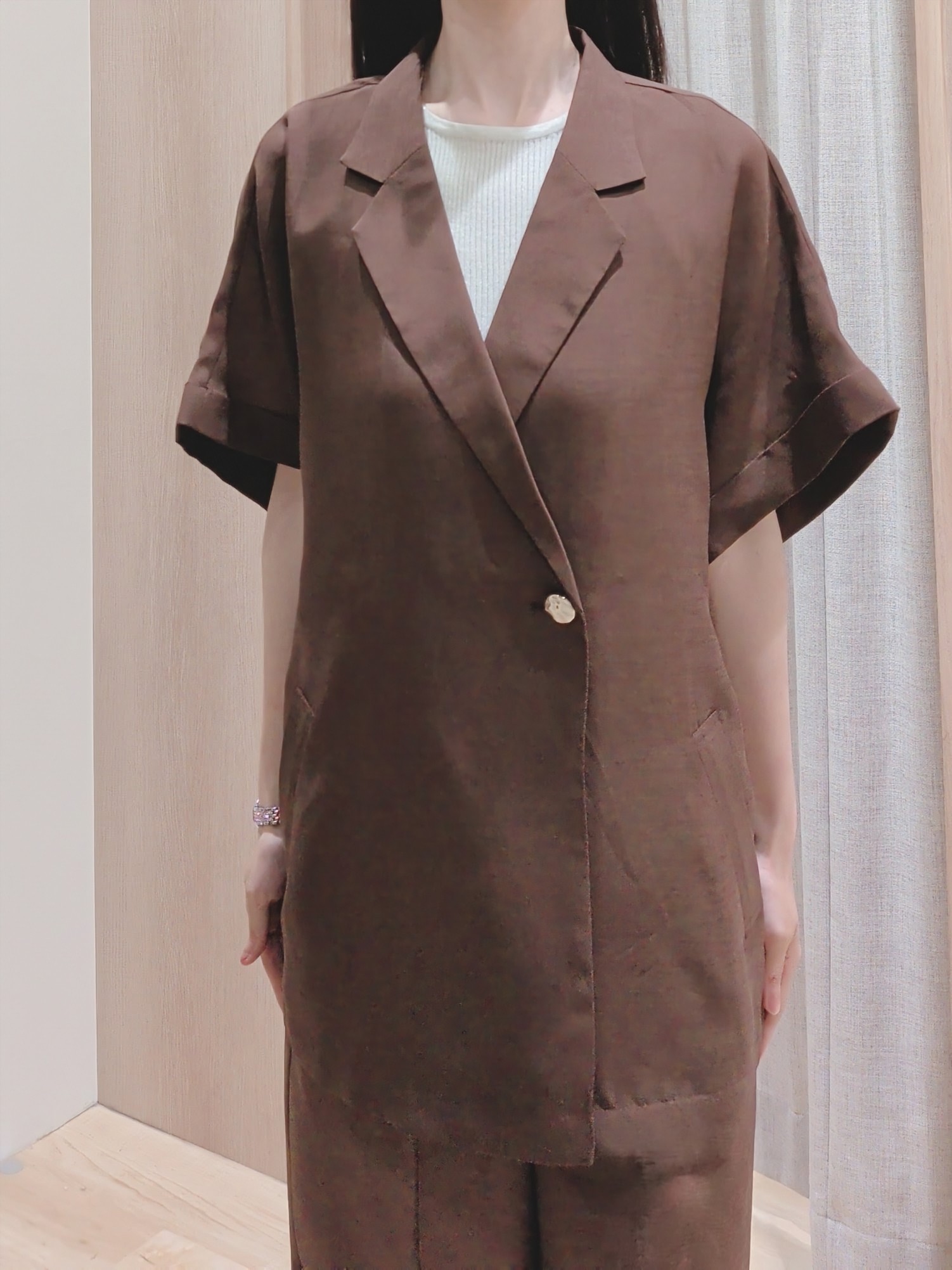 Yuiさんの「grove｜【洗濯機OK・ひんやり/SETUP可】シワになりにくいハーフスリーブジャケット」を使ったコーディネート