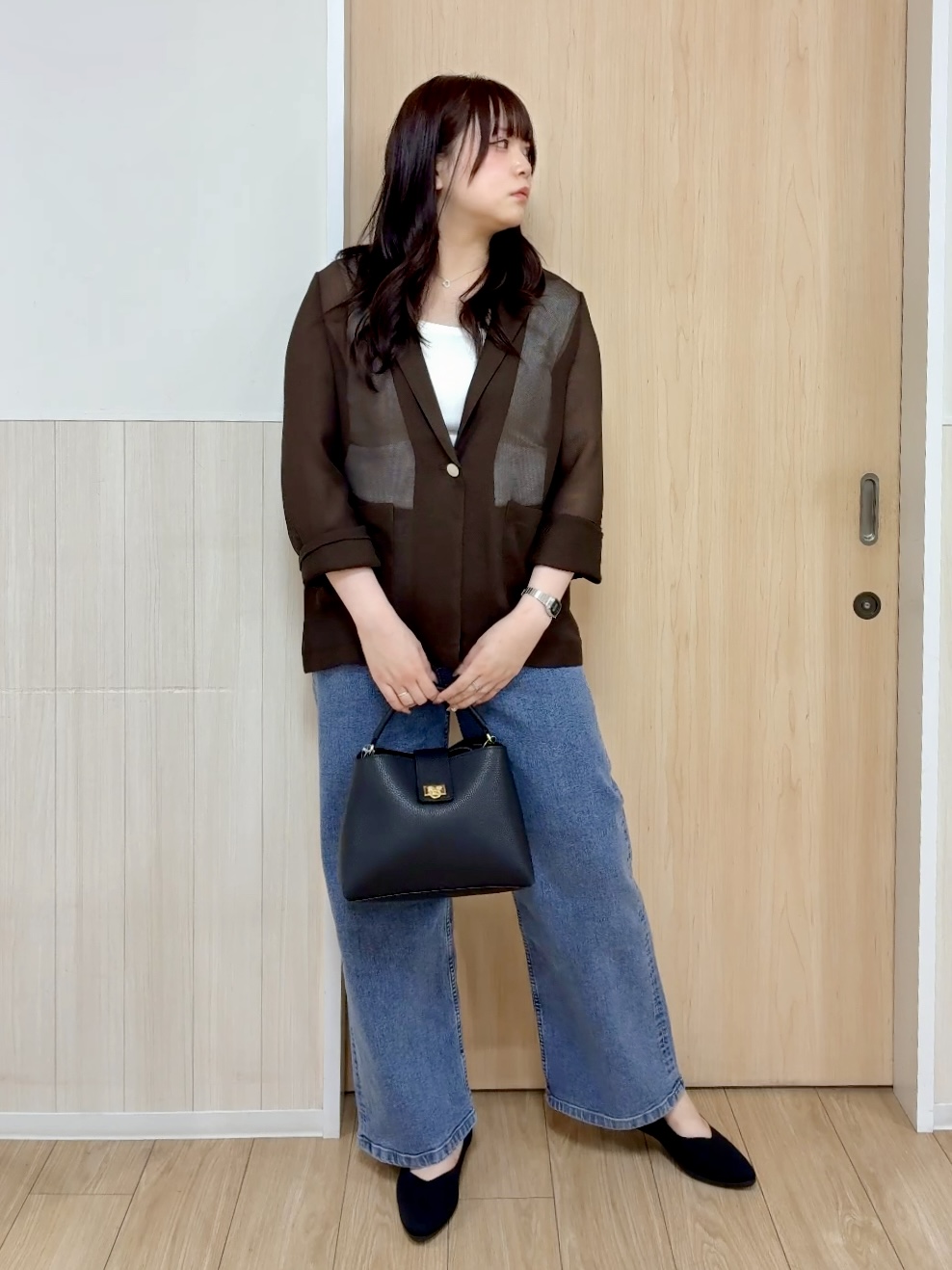 nanaseさんの「SHOO･LA･RUE｜【通気性〇/セットアップ可/S-LL/洗濯機可】紫外線対策にも メッシュテーラードジャケット」を使ったコーディネート
