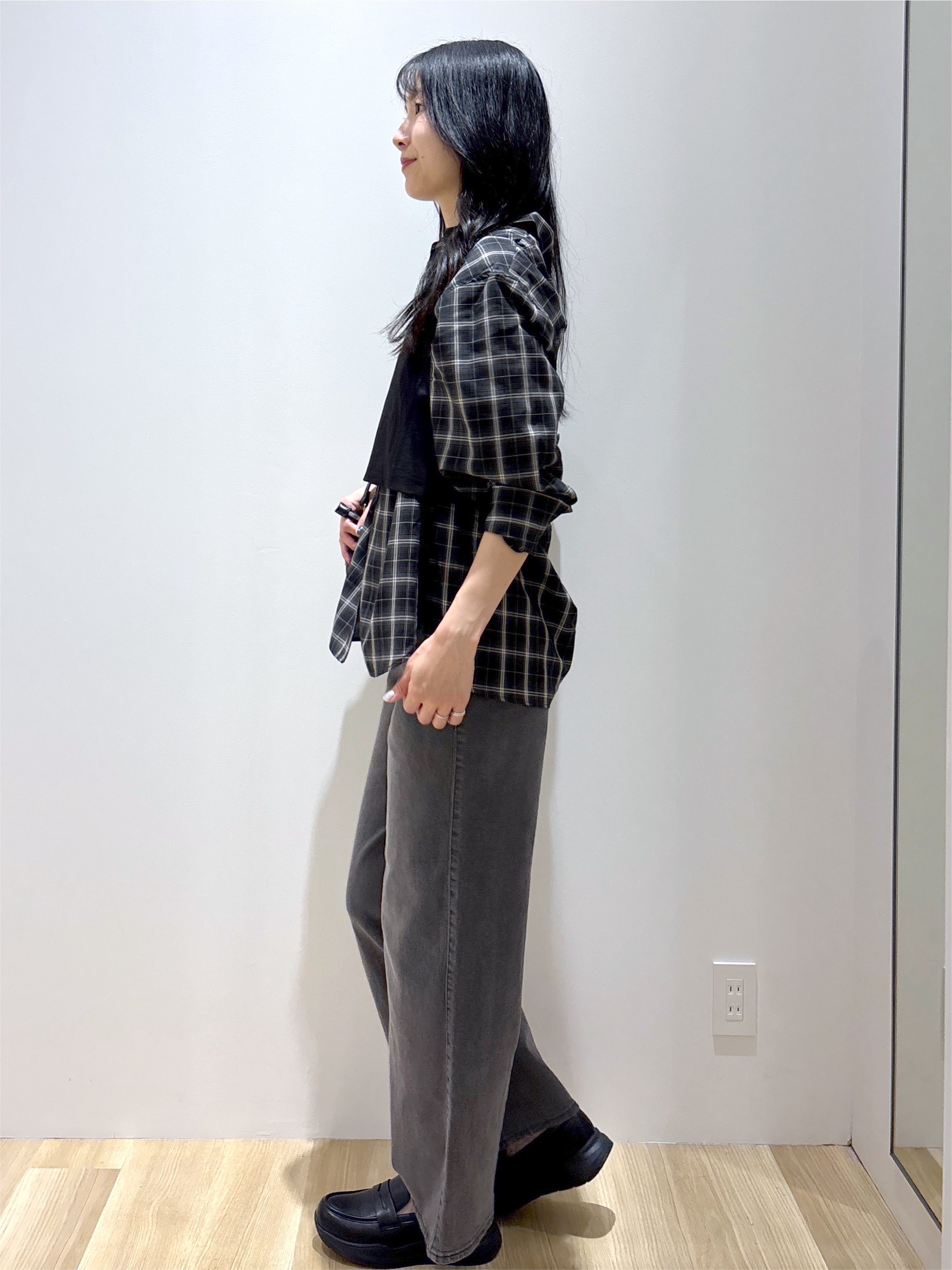 sachikoさんの「OPAQUE.CLIP｜チェック柄シャツ【洗濯機OK】」を使ったコーディネート