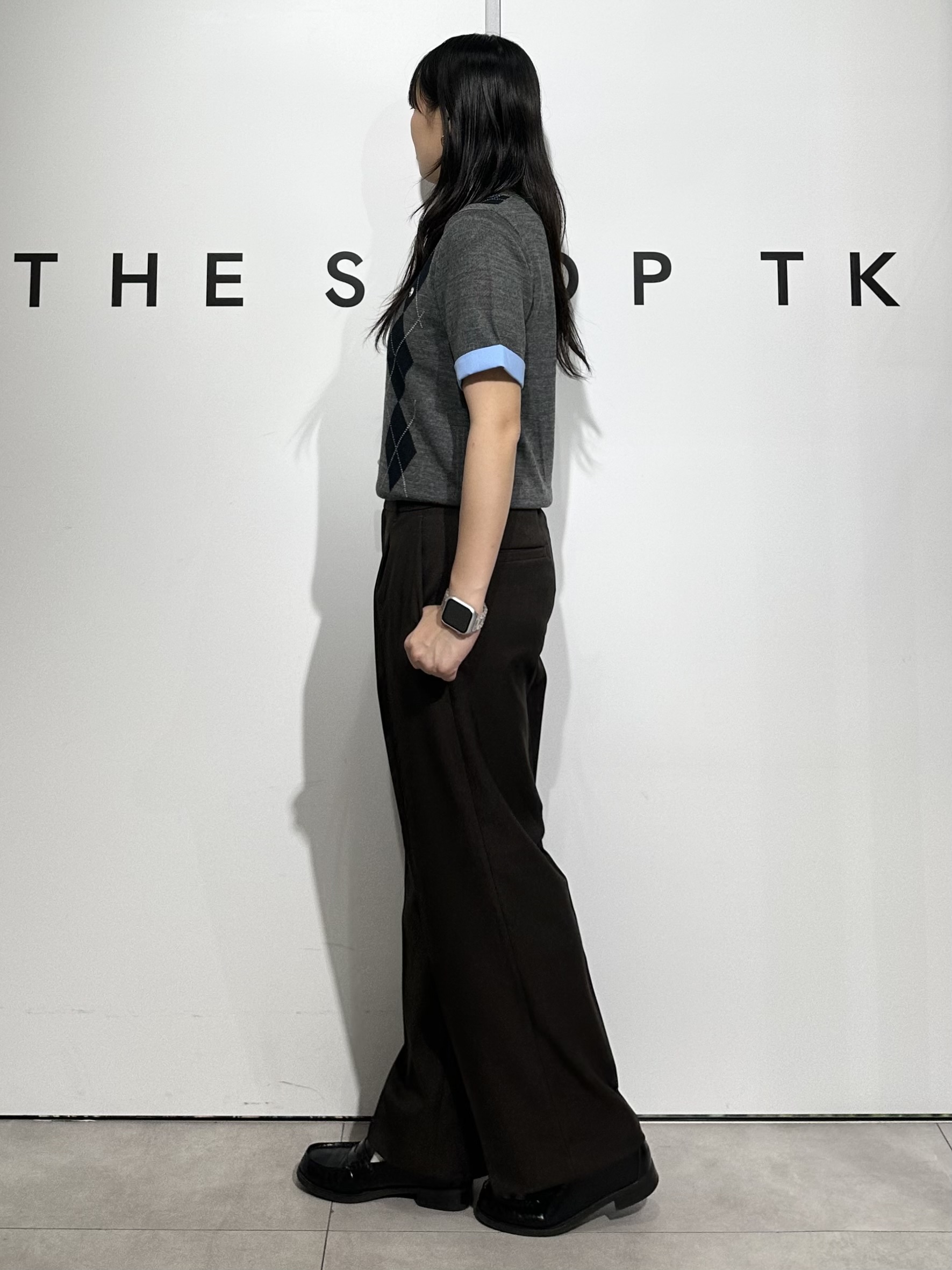 cottonさんの「THE SHOP TK｜POLO BCS/アーガイル5分袖ニット」を使ったコーディネート