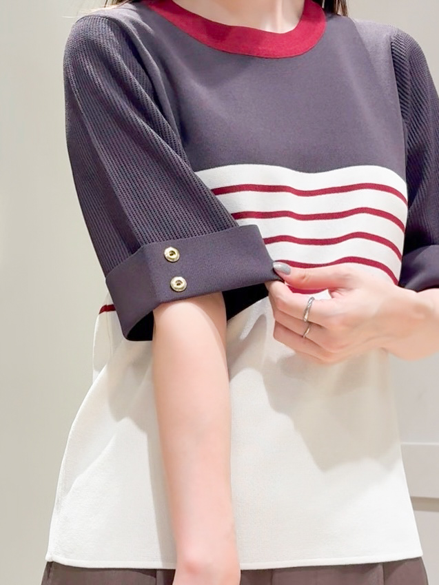 Mayuさんの「grove｜新色追加！【シリーズ累計36万枚/名品ニット】やわらかドライタッチ 袖メッシュ編みニット」を使ったコーディネート