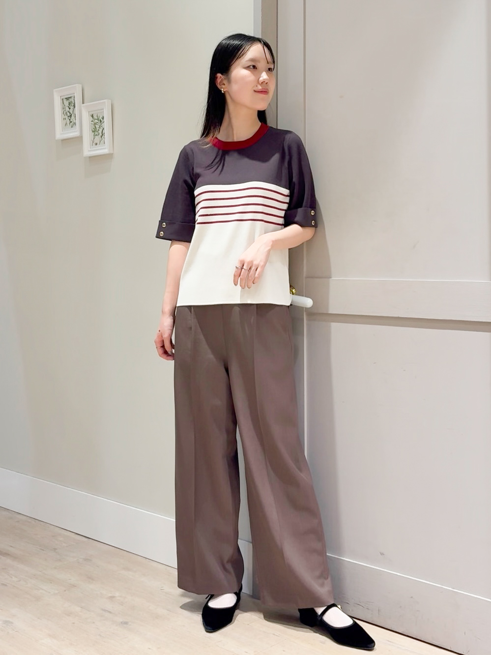 Mayuさんの「grove｜新色追加！【シリーズ累計36万枚/名品ニット】やわらかドライタッチ 袖メッシュ編みニット」を使ったコーディネート