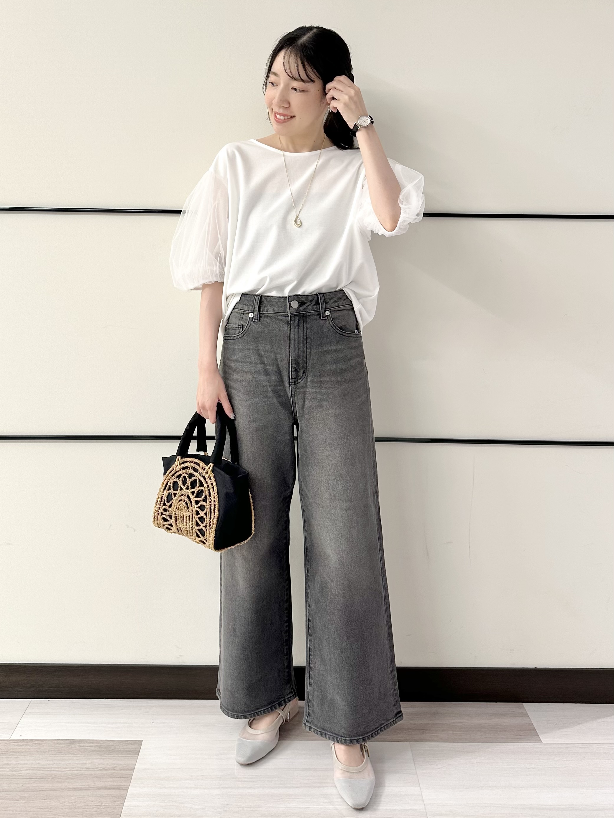 Momoさんの「Reflect｜【UVカット／接触冷感／吸水速乾】チュールスリーブプルオーバー」を使ったコーディネート