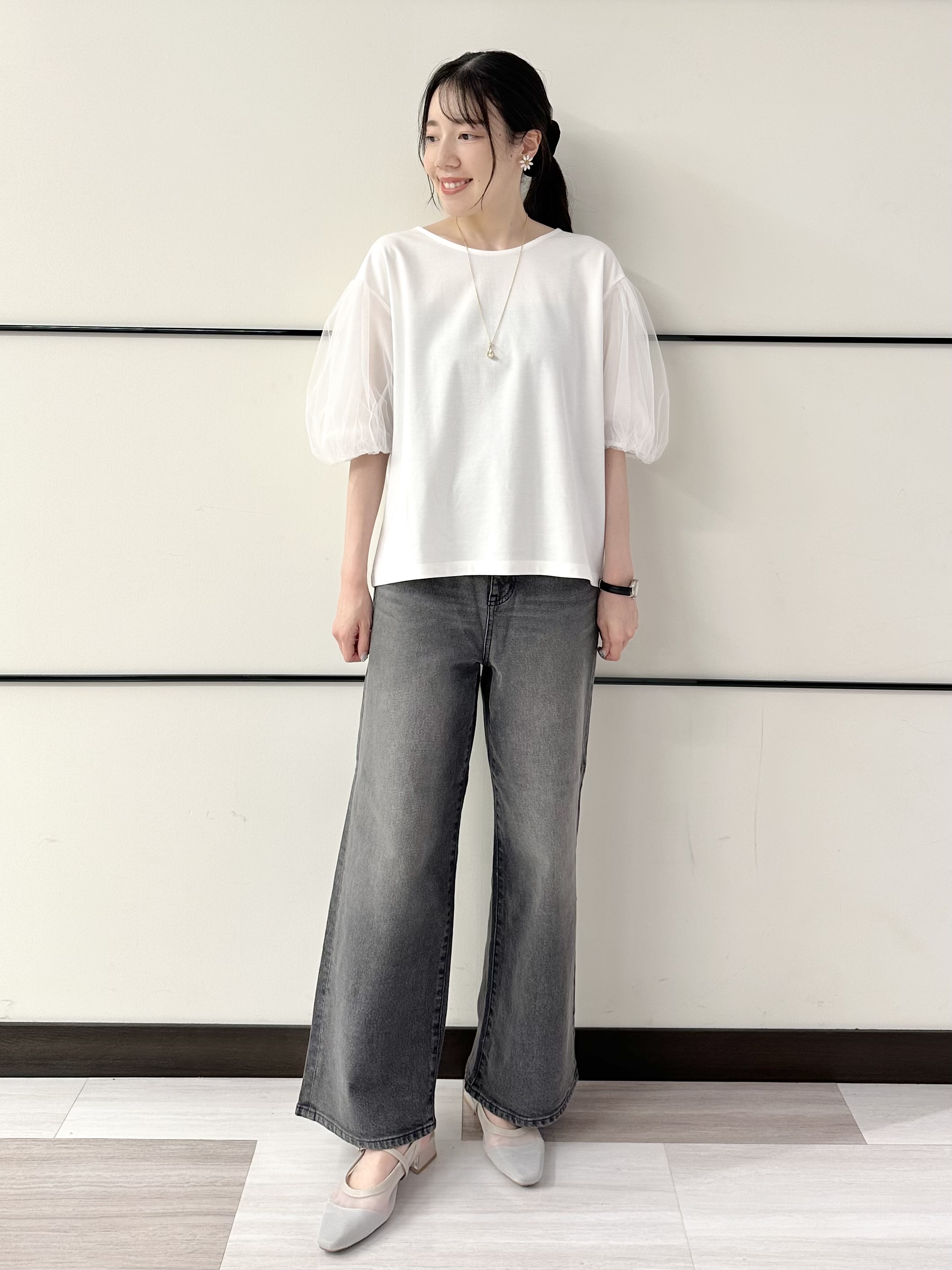 Momoさんの「Reflect｜【UVカット／接触冷感／吸水速乾】チュールスリーブプルオーバー」を使ったコーディネート