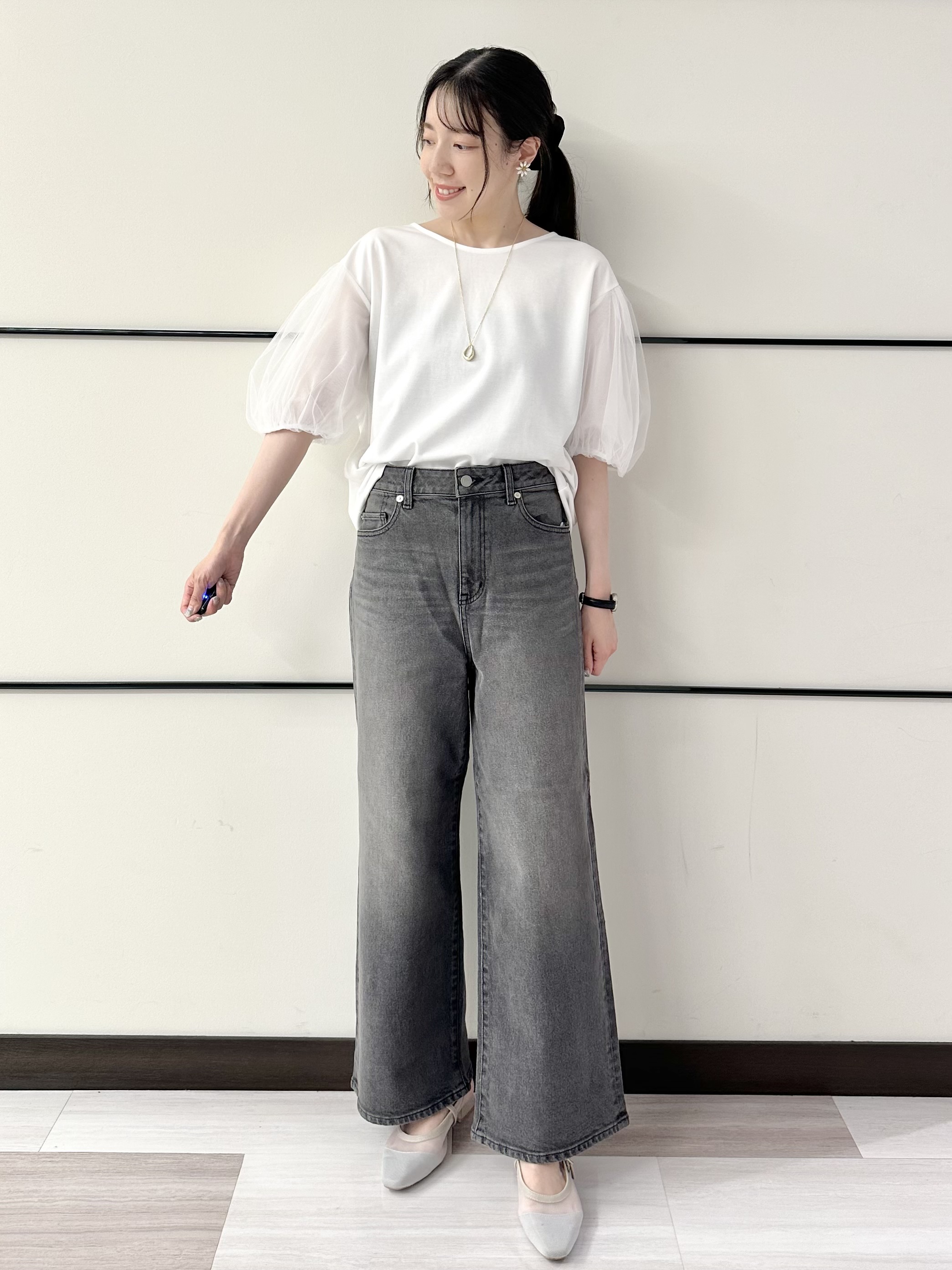 Momoさんの「Reflect｜【UVカット／接触冷感／吸水速乾】チュールスリーブプルオーバー」を使ったコーディネート