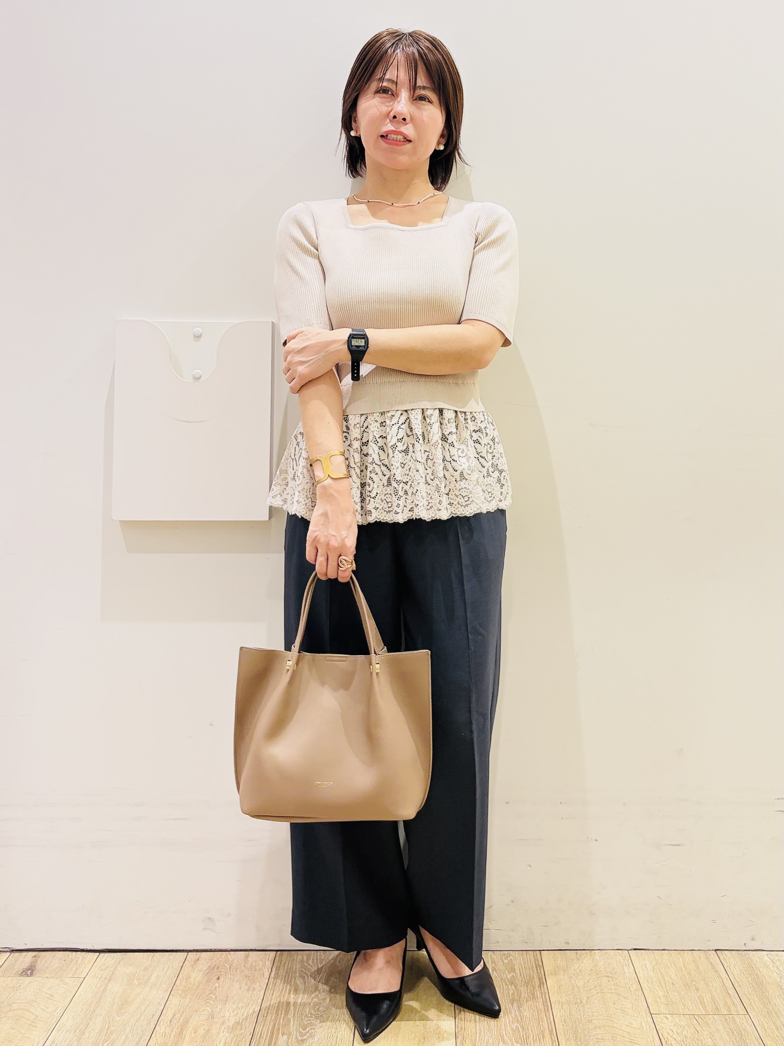 YUKOさんの「index｜【アンサンブル対応】裾レースニット《洗濯機OK》」を使ったコーディネート