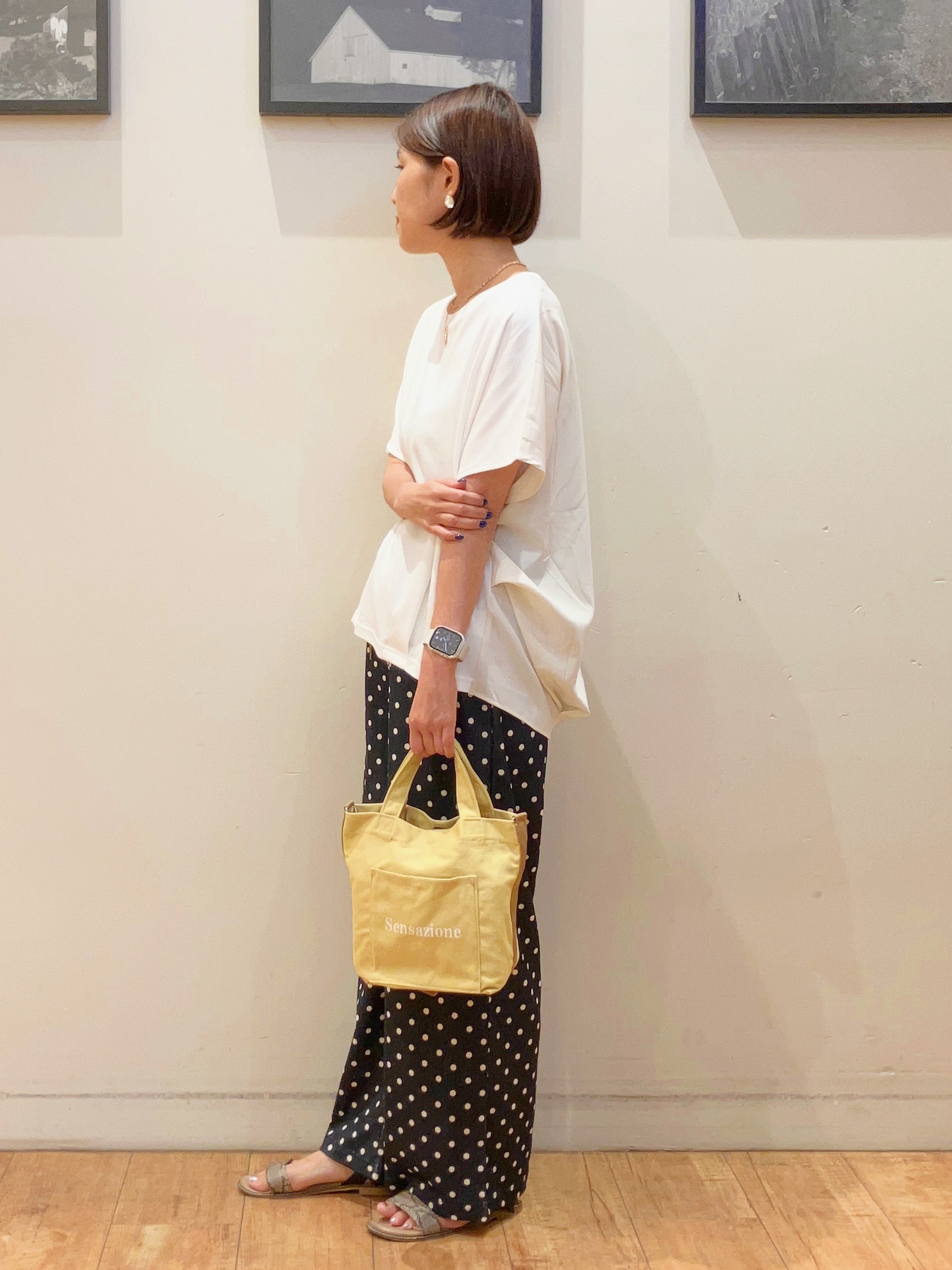 momoharuさんの「SHOO･LA･RUE｜【ひんやり/UV】ヒップまわりを自然にカバー 異素材ドッキング 裾タックトップス」を使ったコーディネート
