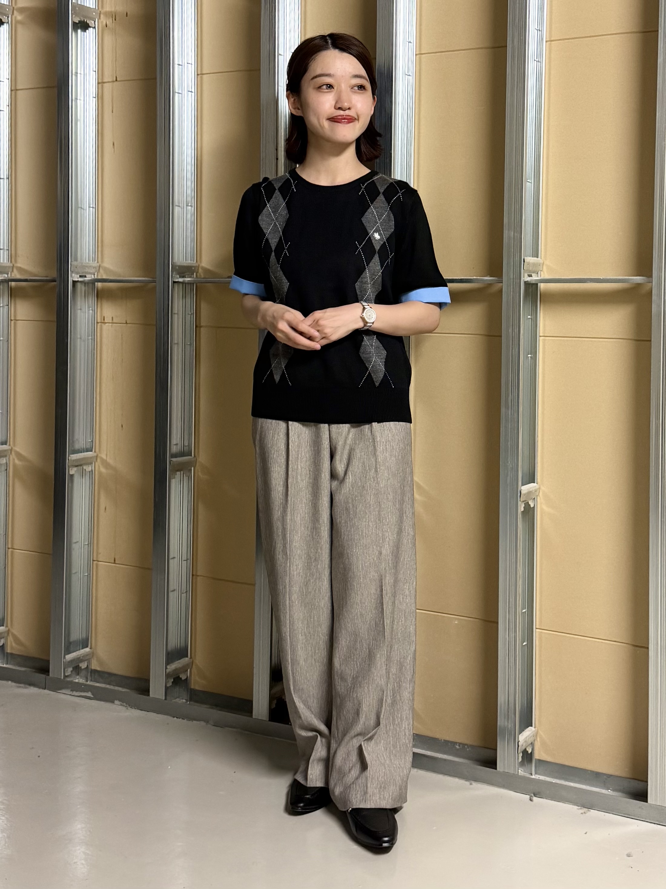 sahoさんの「THE SHOP TK｜POLO BCS/アーガイル5分袖ニット」を使ったコーディネート