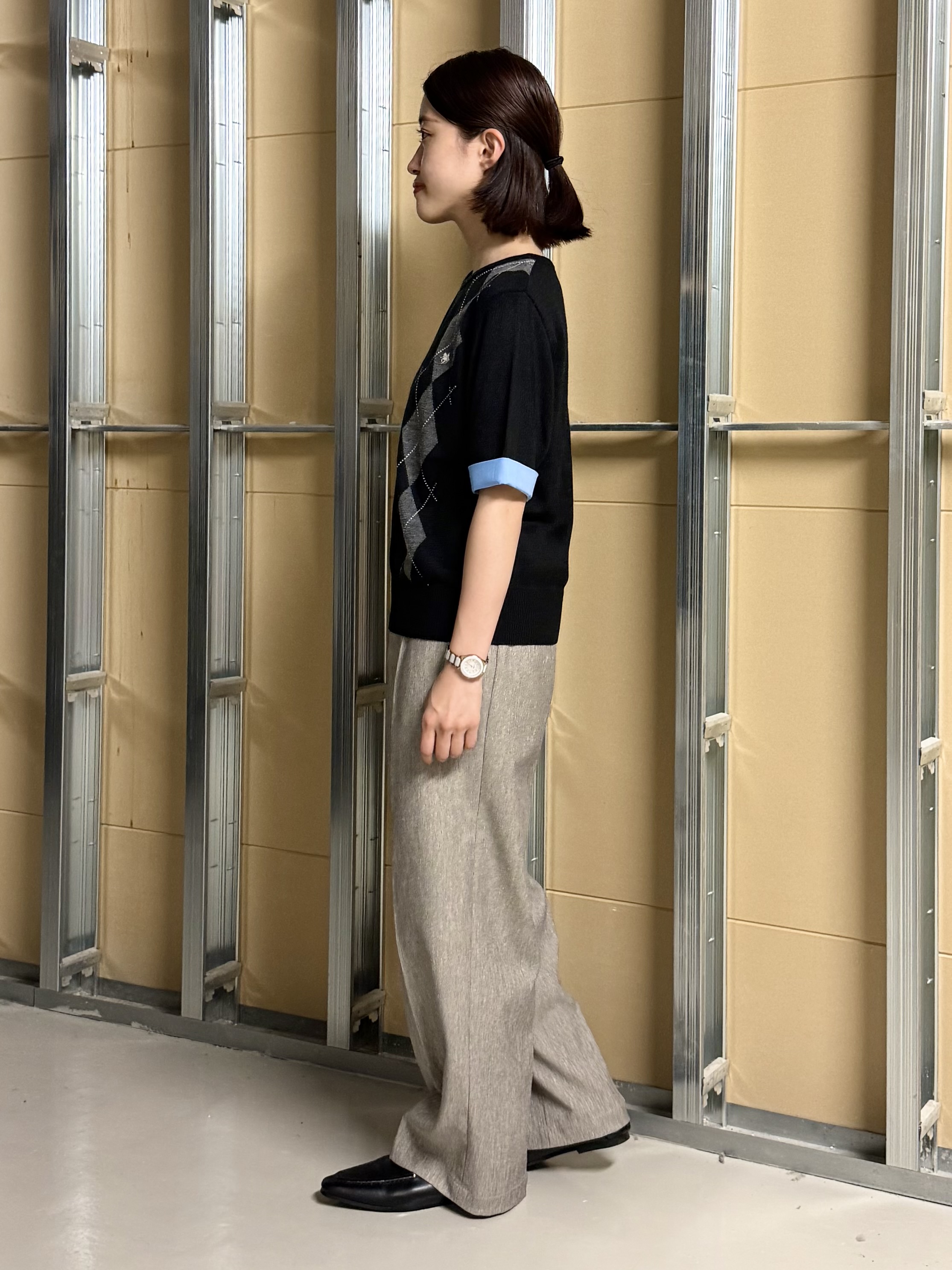 sahoさんの「THE SHOP TK｜POLO BCS/アーガイル5分袖ニット」を使ったコーディネート