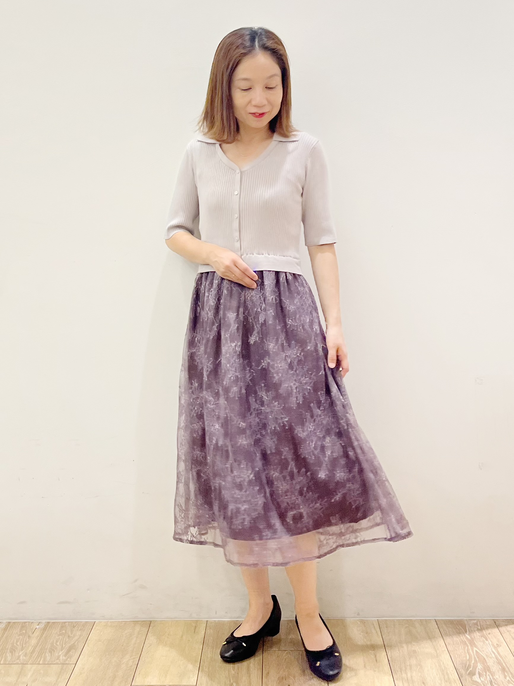 kcさんの「OPAQUE.CLIP｜花柄ドッキング衿付きワンピース【洗濯機OK】」を使ったコーディネート