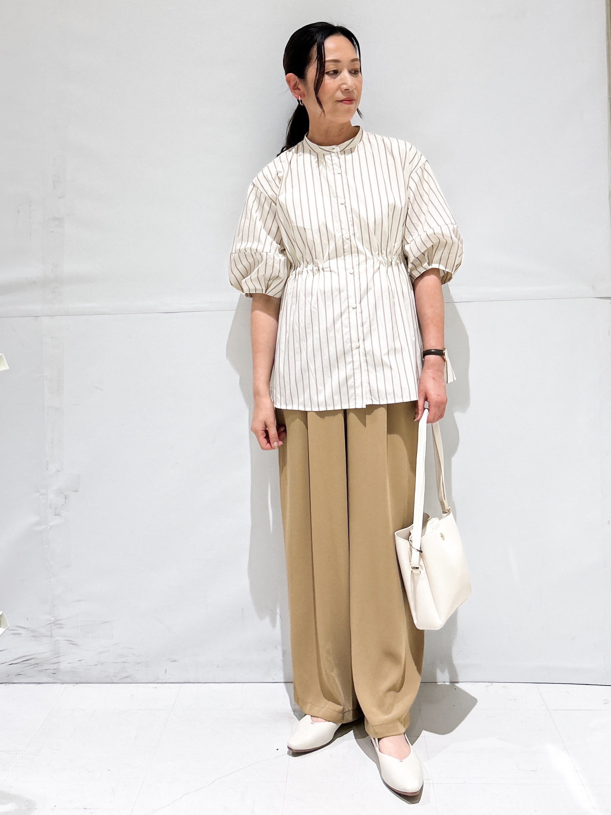 NAOさんの「OPAQUE.CLIP｜ストライプ ペプラムブラウス【洗濯機OK】」を使ったコーディネート