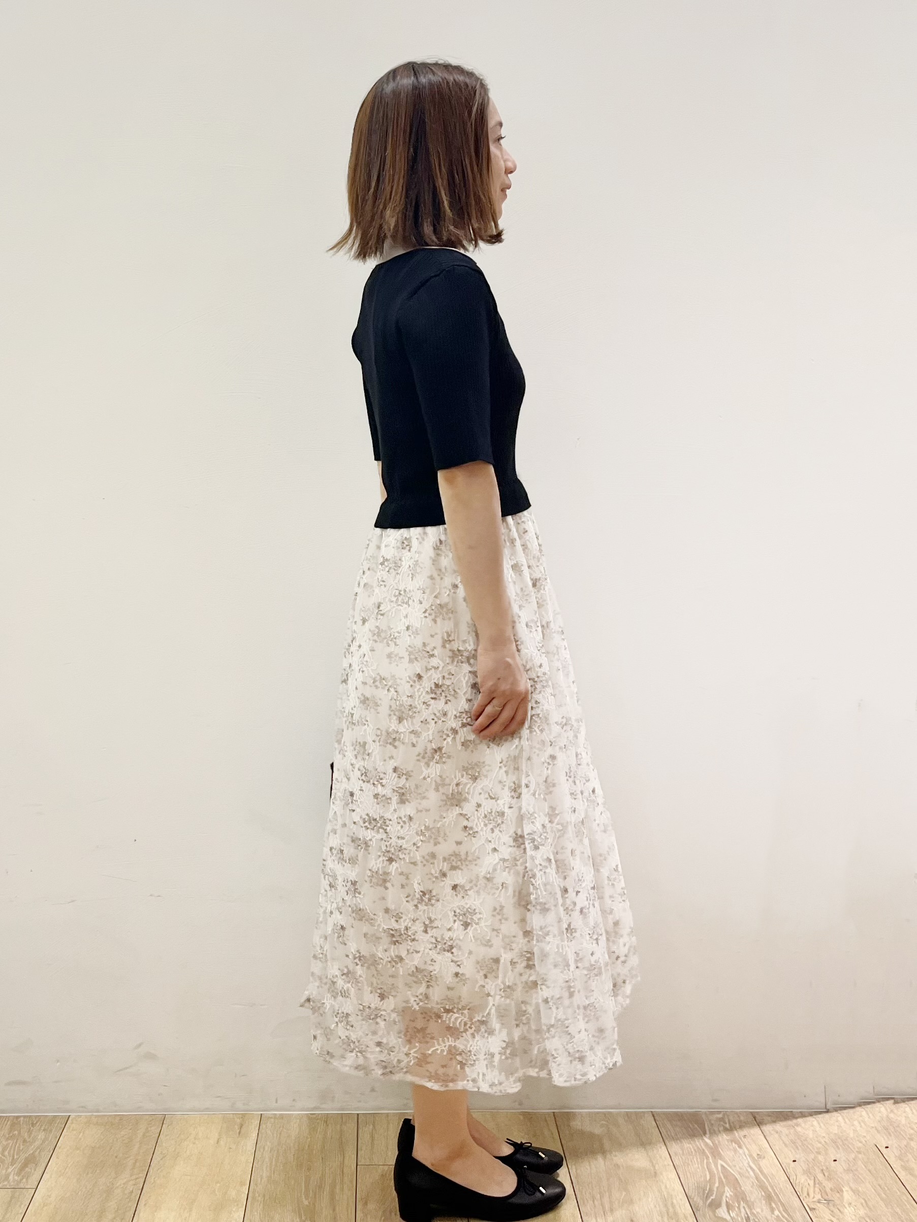 kcさんの「OPAQUE.CLIP｜花柄ドッキング衿付きワンピース【洗濯機OK】」を使ったコーディネート