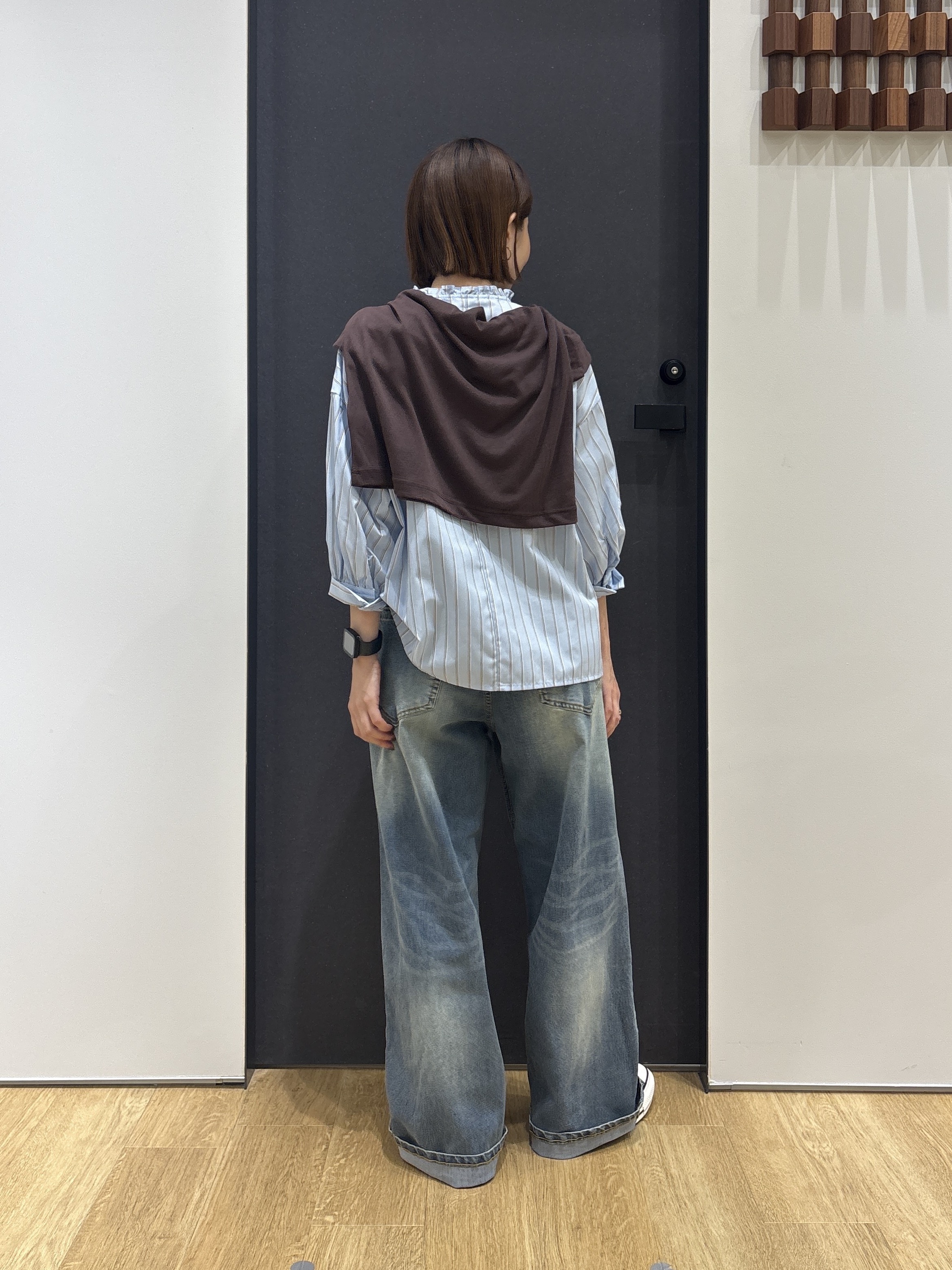 risaさんの「Dessin｜【UVカット】ストライプフリルブラウス6分袖」を使ったコーディネート