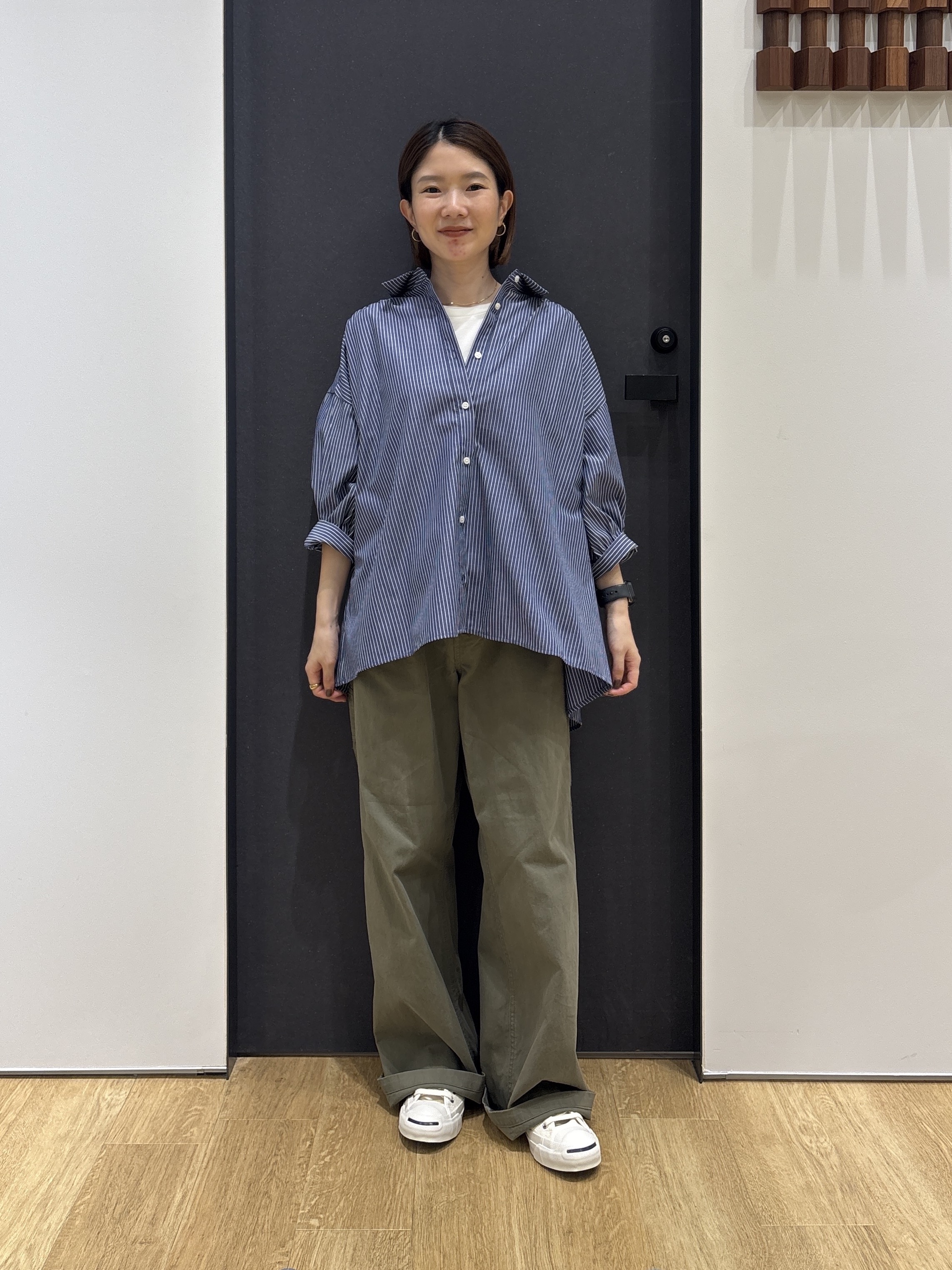 risaさんの「Dessin｜【UVカット】ギャザースリーブストライプシャツ6分袖」を使ったコーディネート