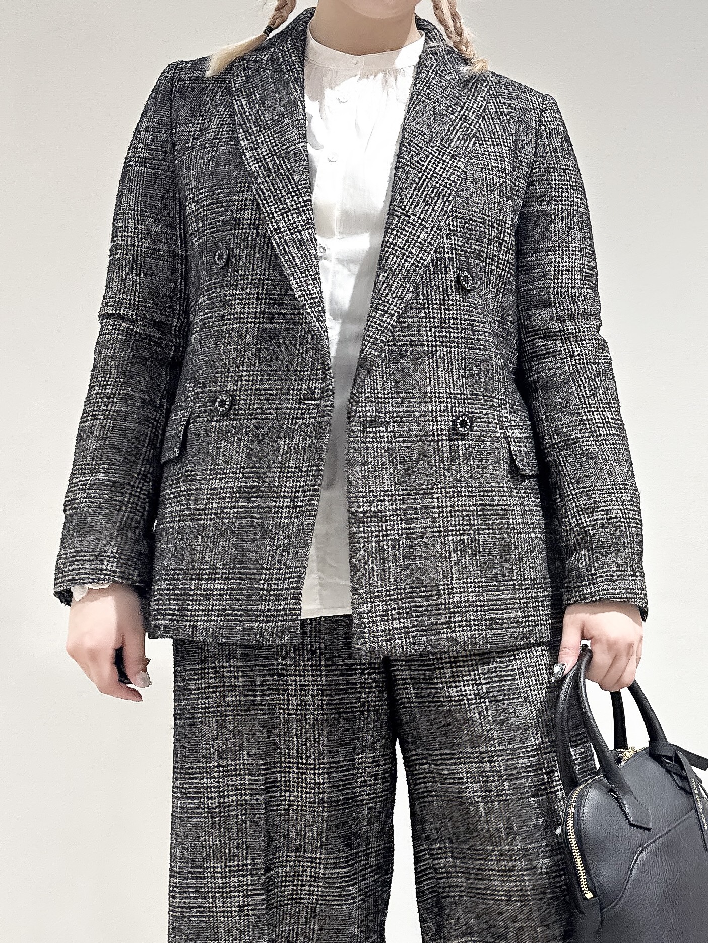 なかもとあきさんの「DRESSTERIOR｜【セットアップ可能】ループグレンチェックダブルジャケット」を使ったコーディネート