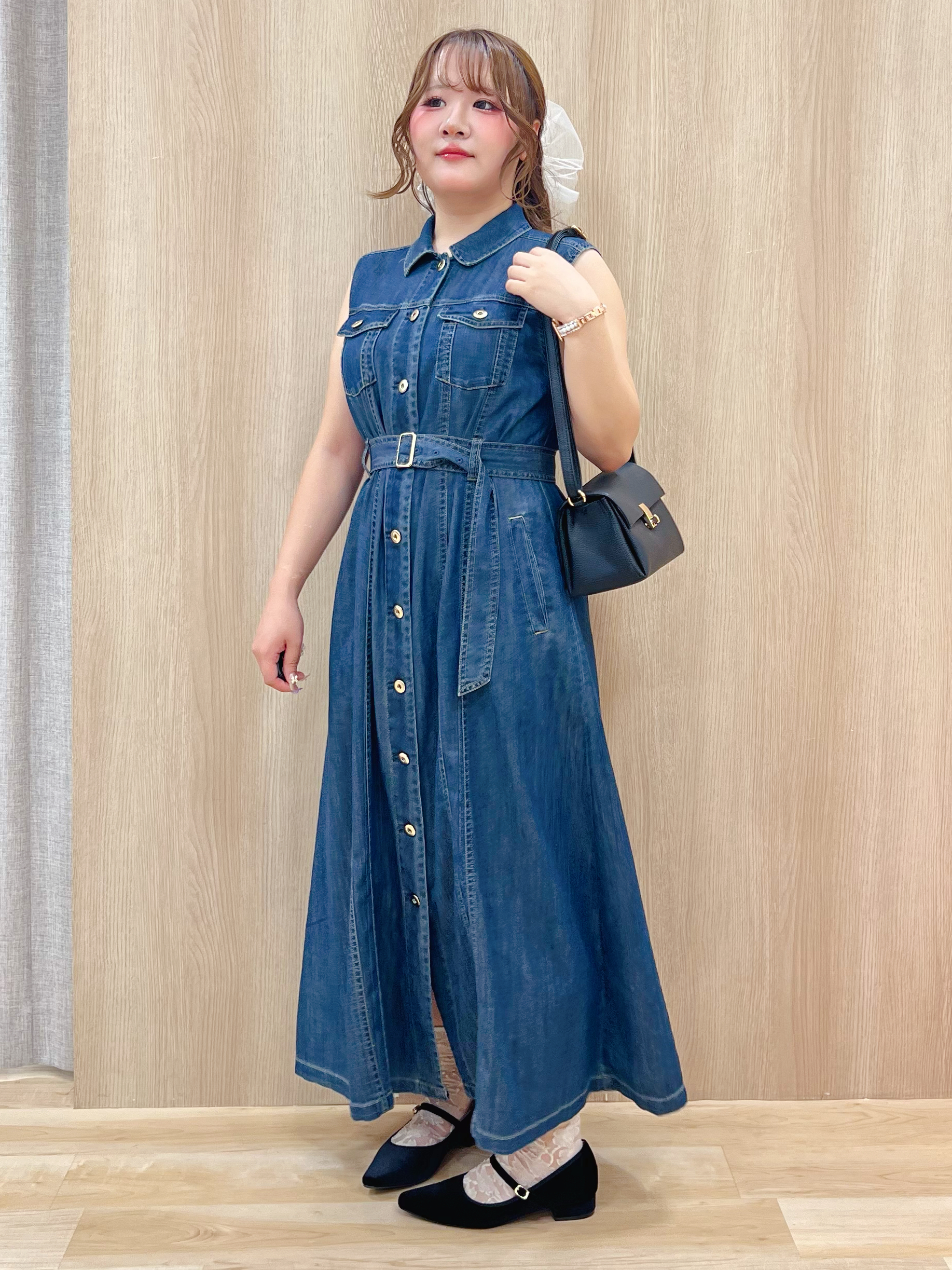みことさんの「grove｜大人気！デニムフレアワンピース」を使ったコーディネート