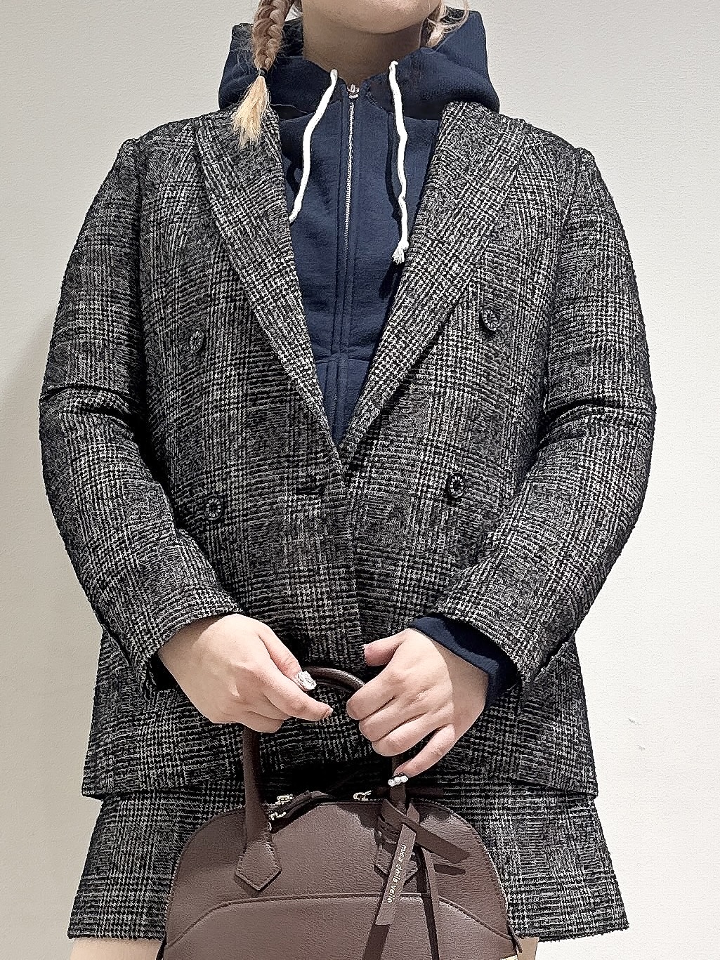 なかもとあきさんの「DRESSTERIOR｜【セットアップ可能】ループグレンチェックダブルジャケット」を使ったコーディネート